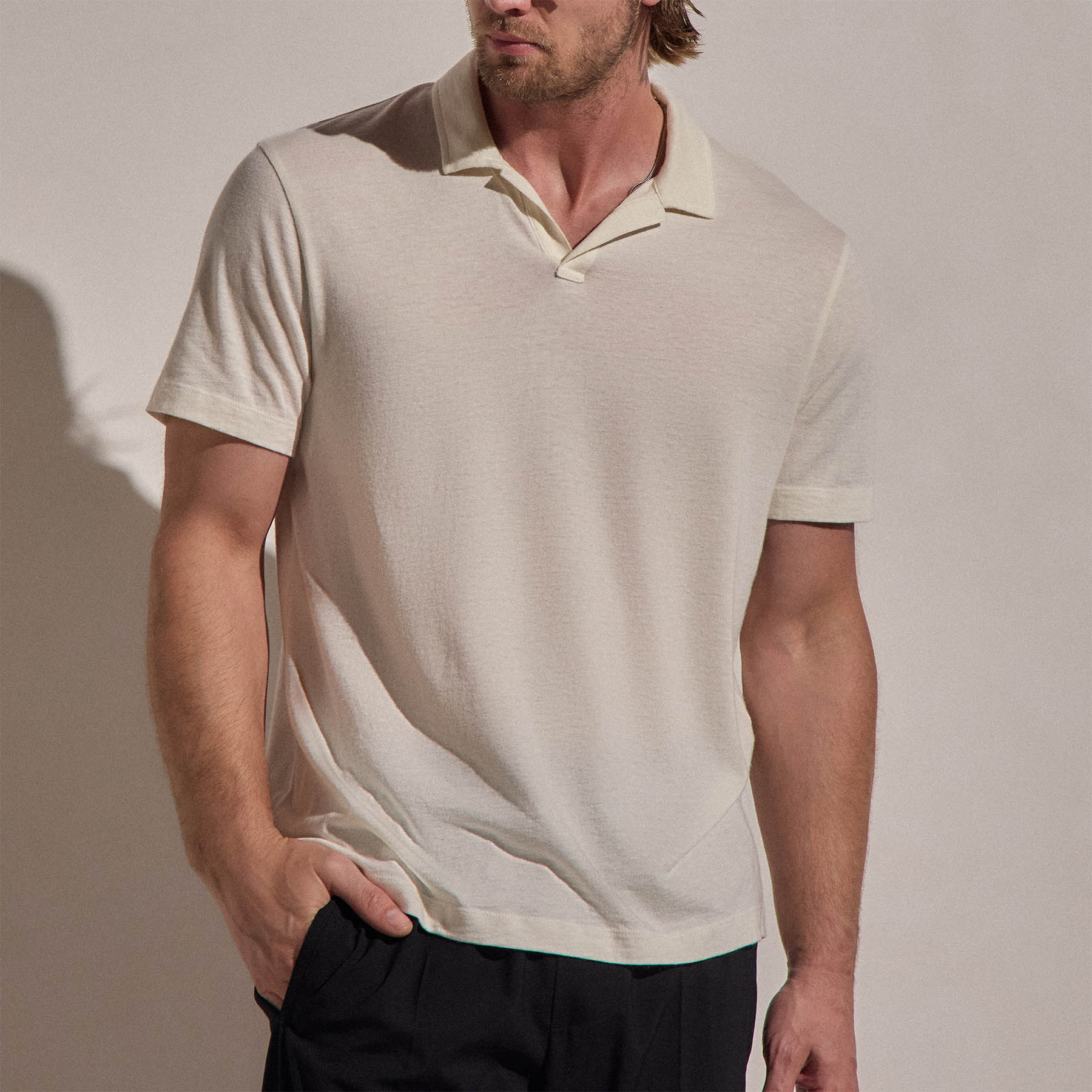 Cotton Cashmere Open Polo - White