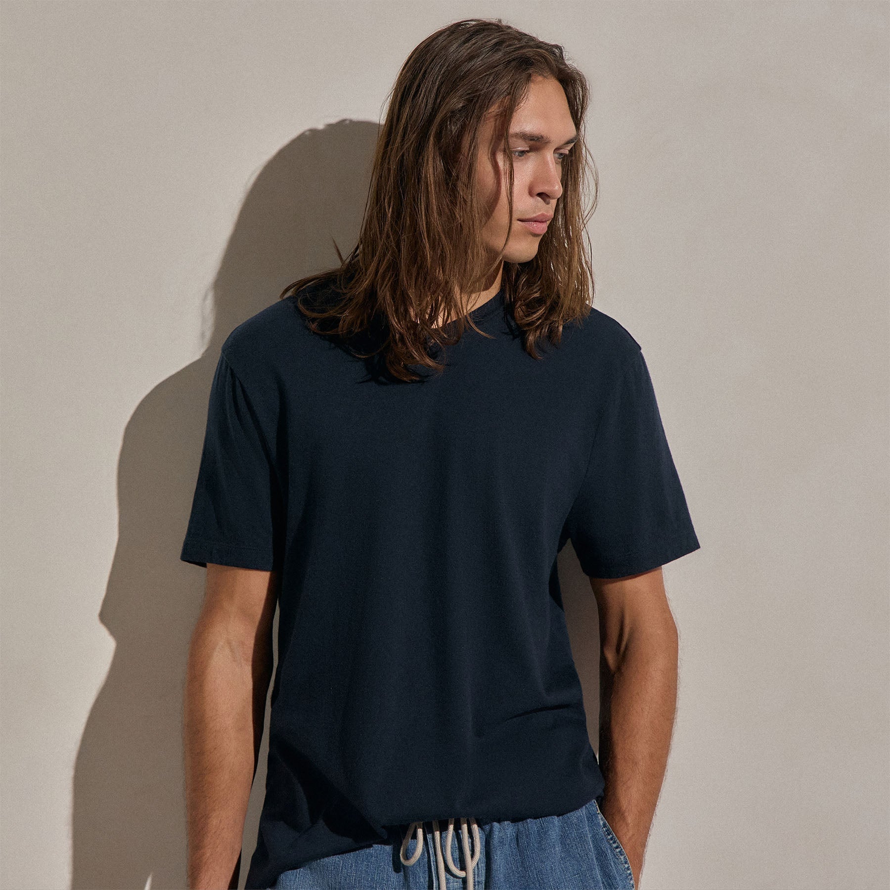 Cotton Cashmere Short Sleeve V Neck - Blue Noir