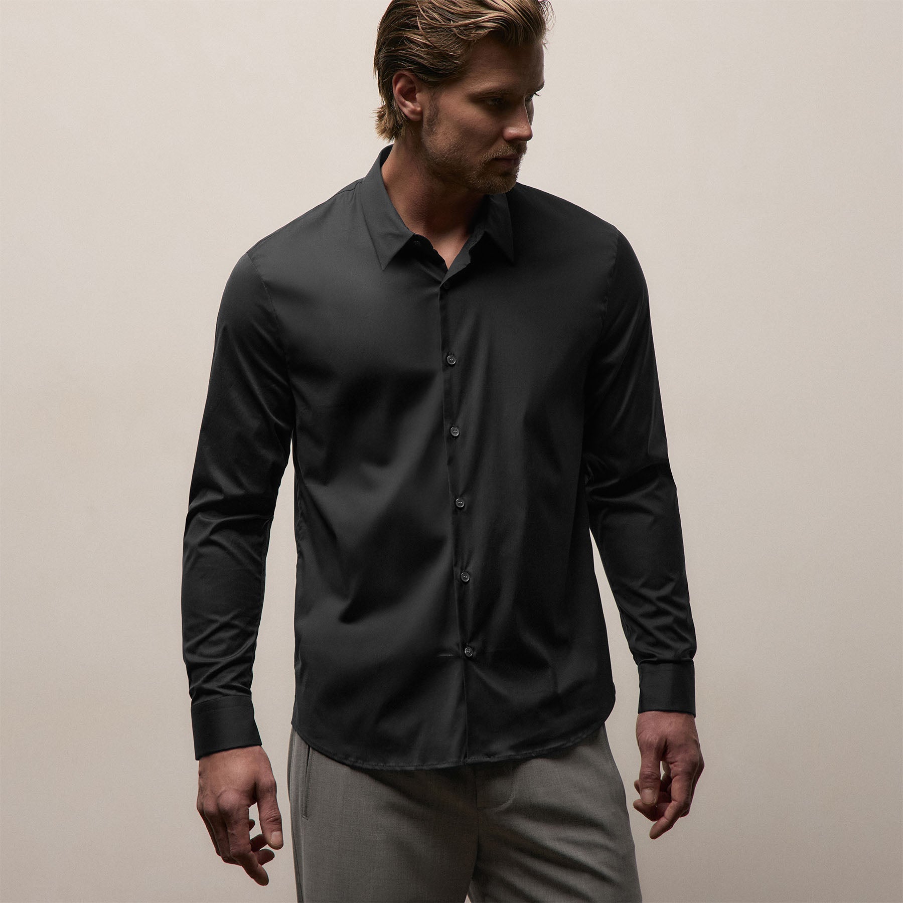 Matte Stretch Poplin Dress Shirt - Black