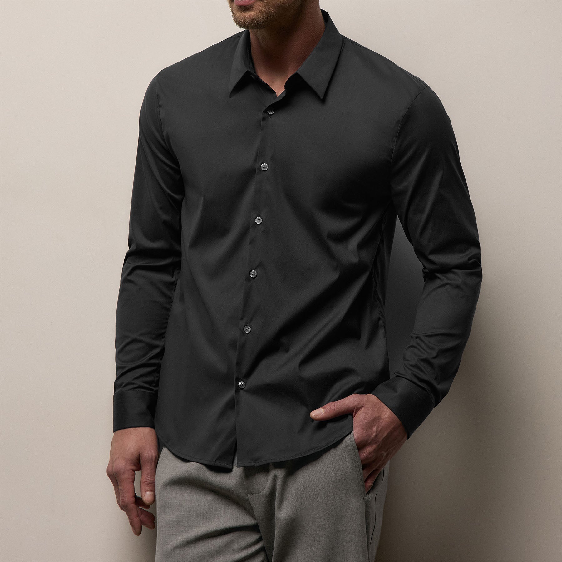 Matte Stretch Poplin Dress Shirt - Black
