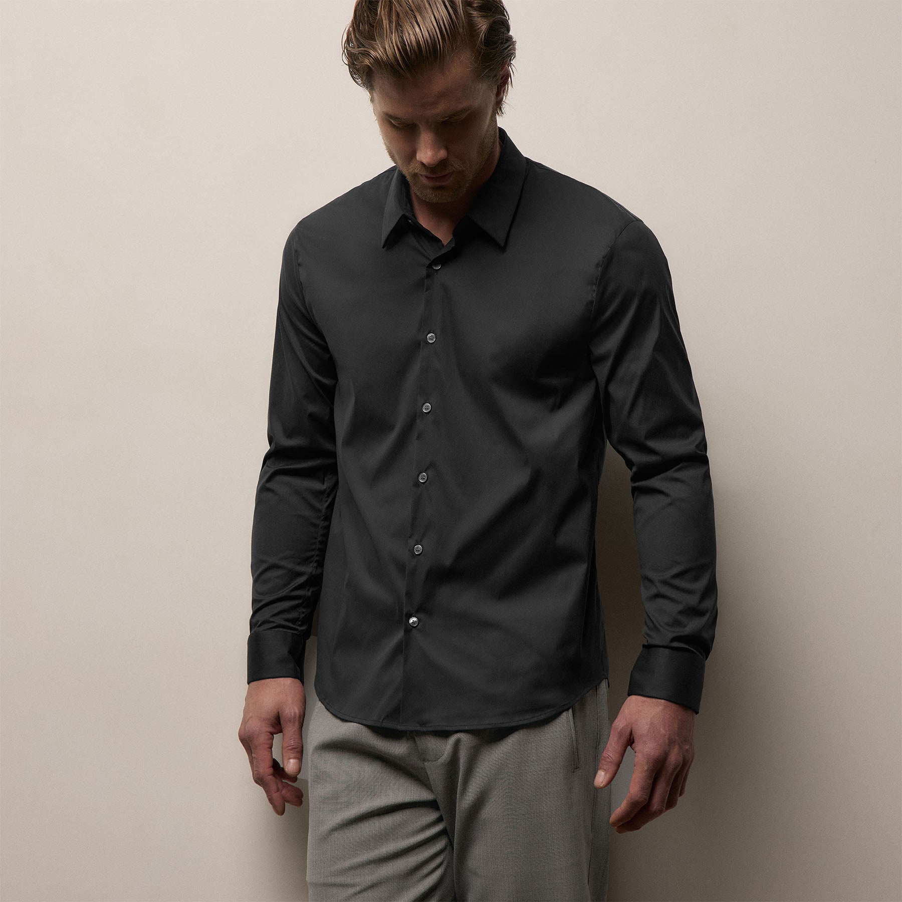 Matte Stretch Poplin Dress Shirt - Black