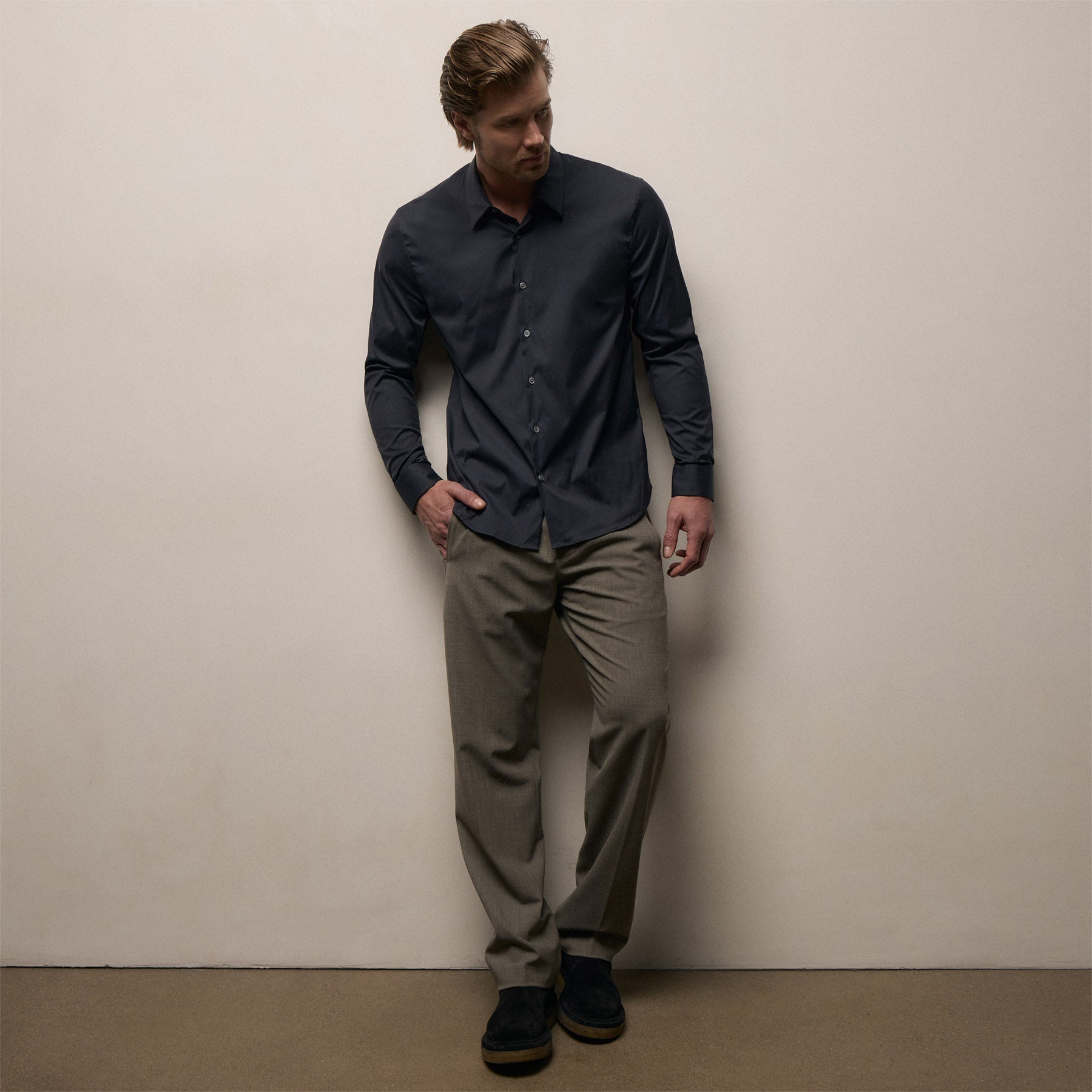 Matte Stretch Poplin Dress Shirt - Navy