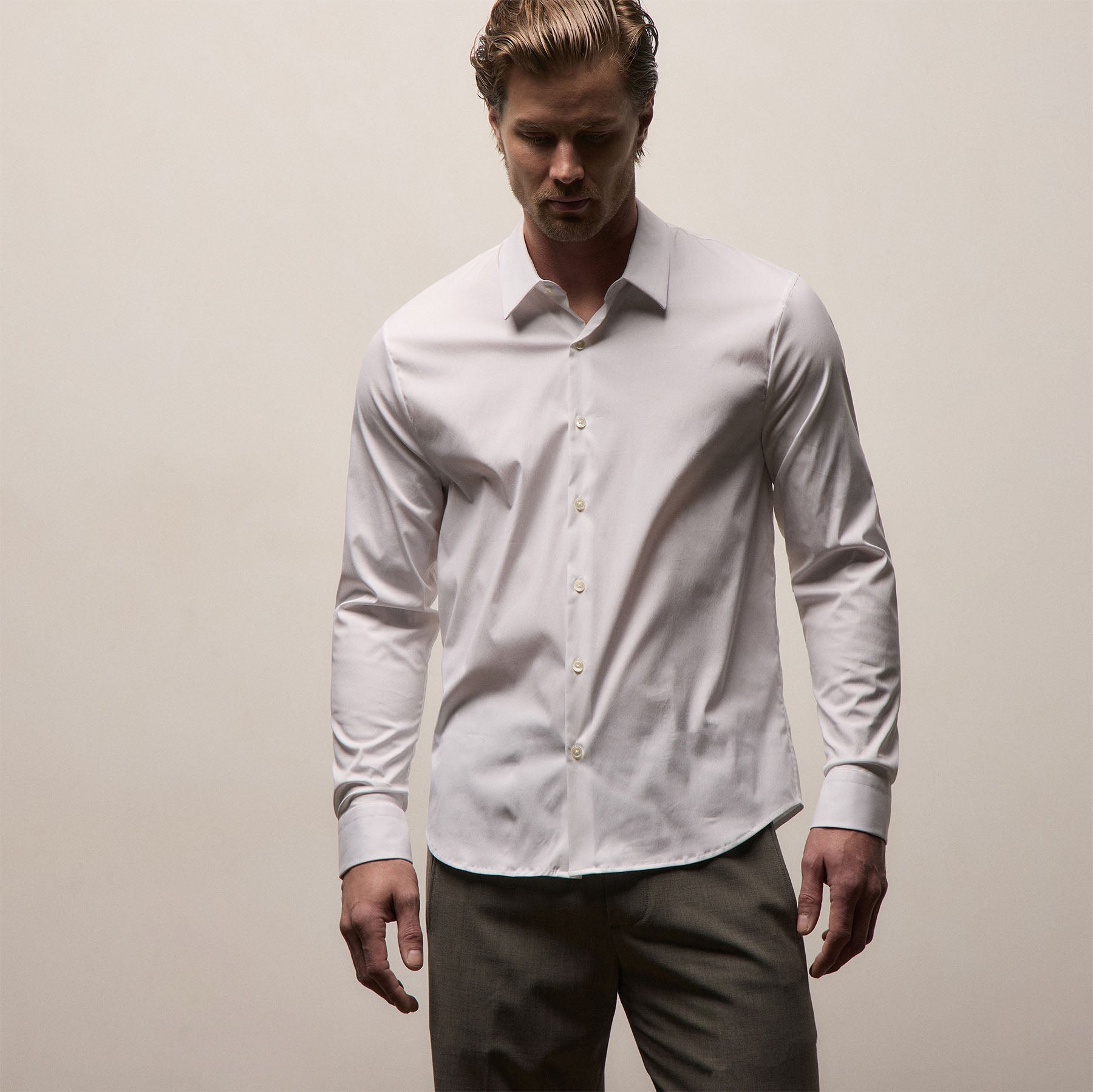 Matte Stretch Poplin Dress Shirt - White