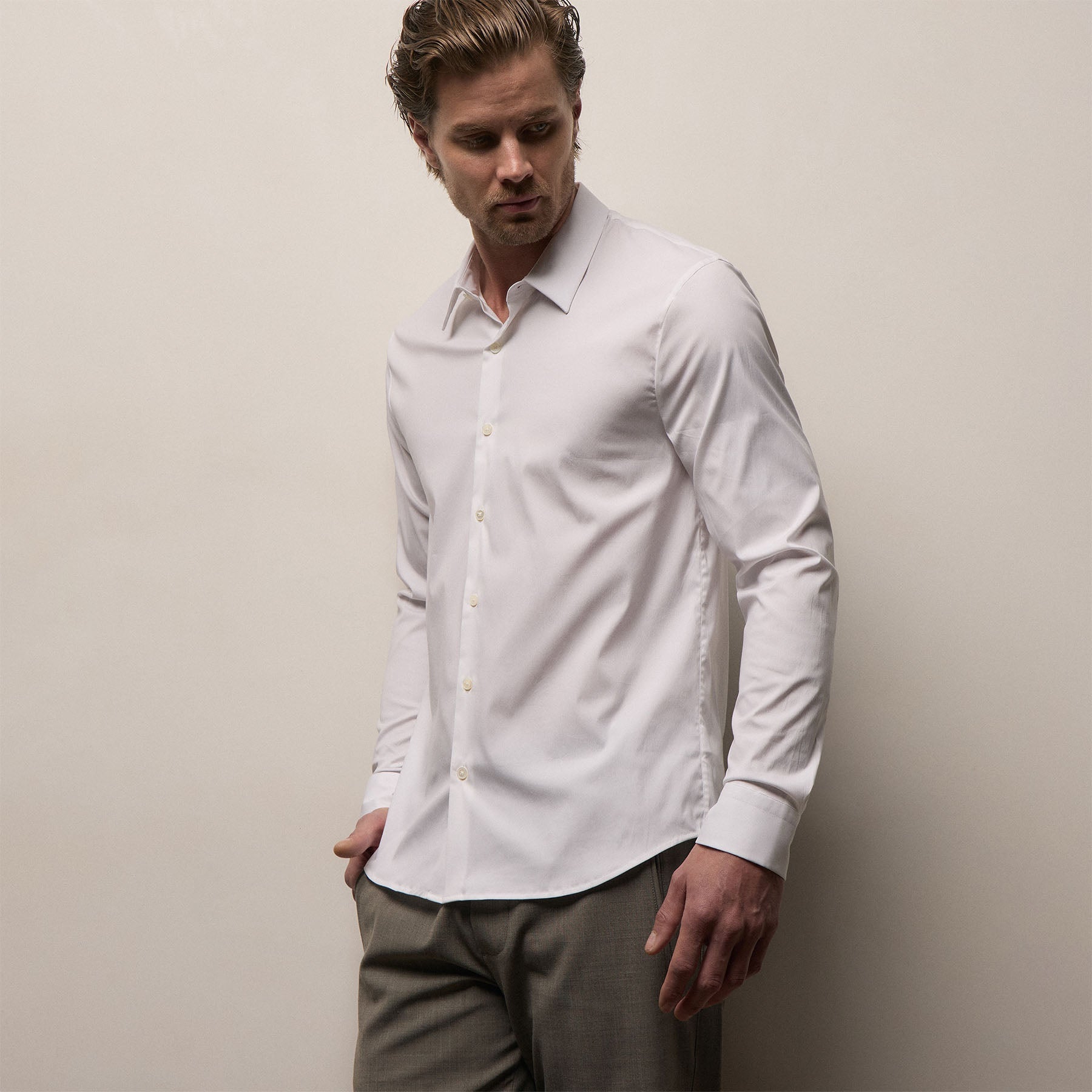 Matte Stretch Poplin Dress Shirt - White