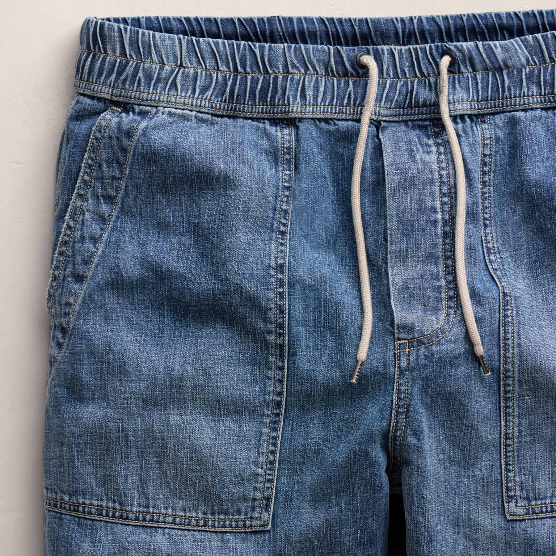 Linen Denim Drawstring Pant - Blue Wash