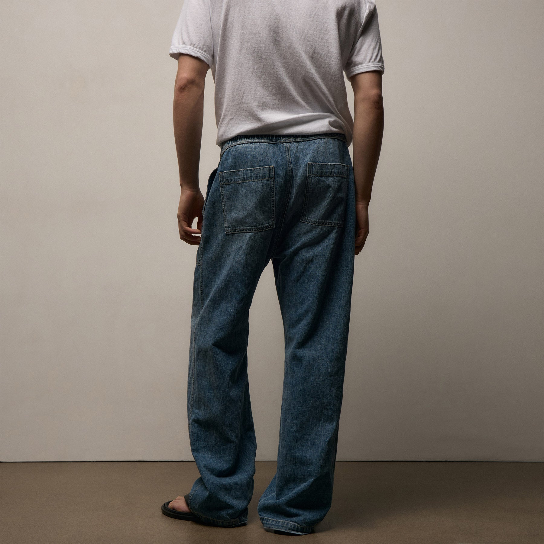 Linen Denim Drawstring Pant - Blue Wash