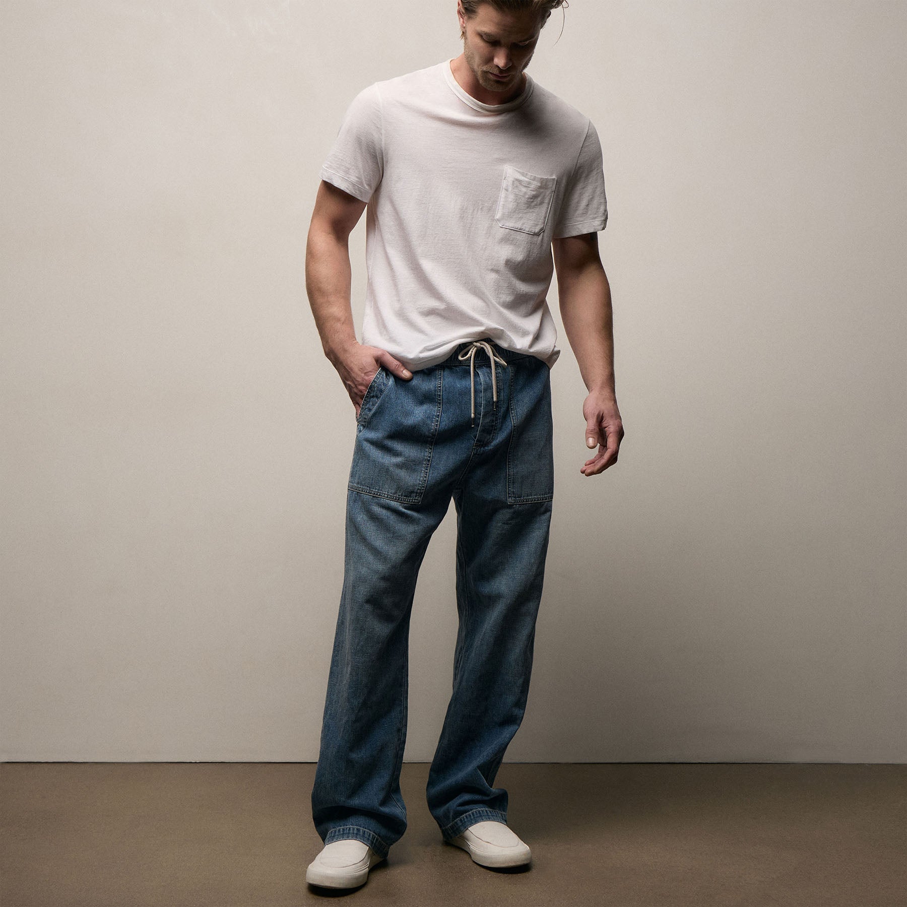 Linen Denim Drawstring Pant - Blue Wash