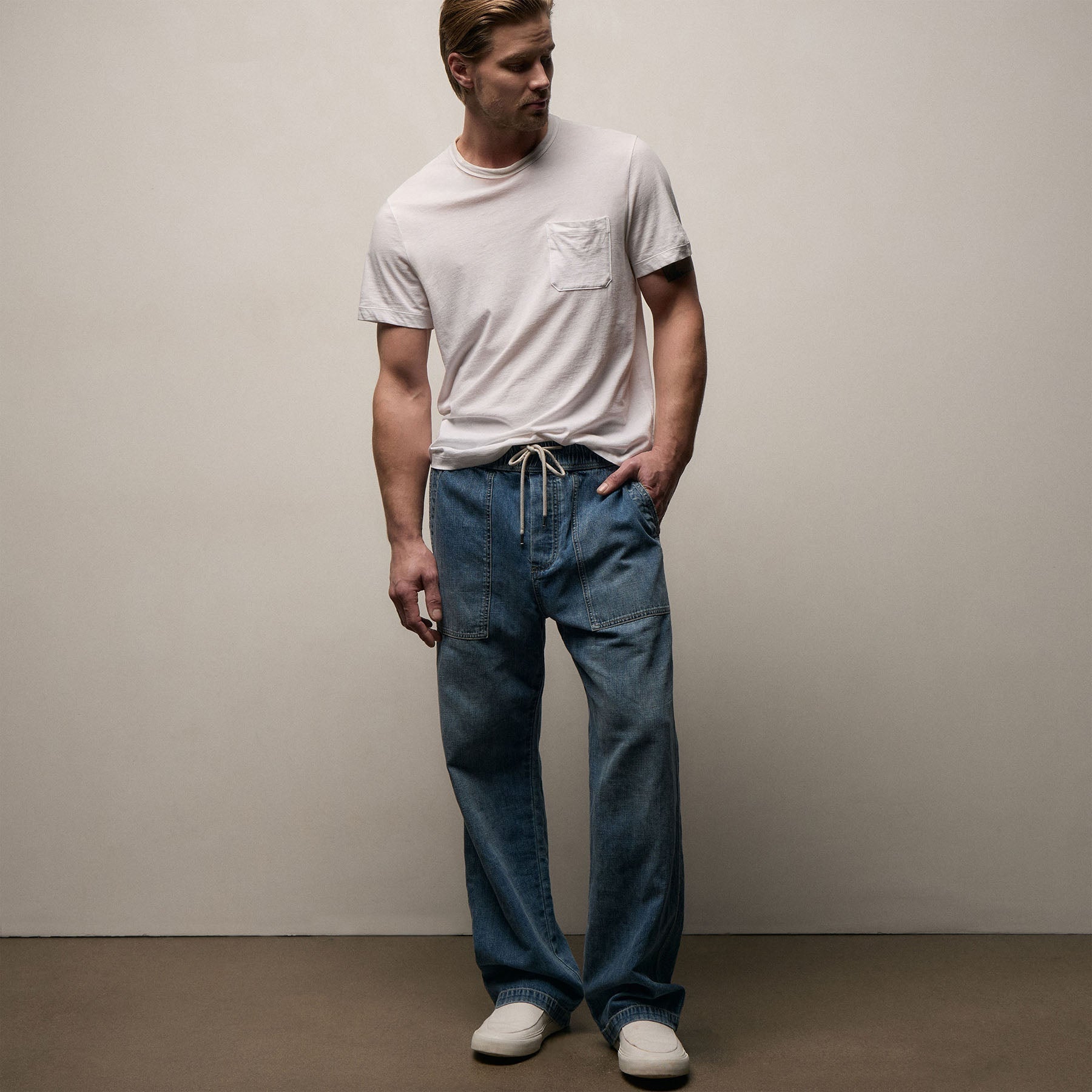 Linen Denim Drawstring Pant - Blue Wash