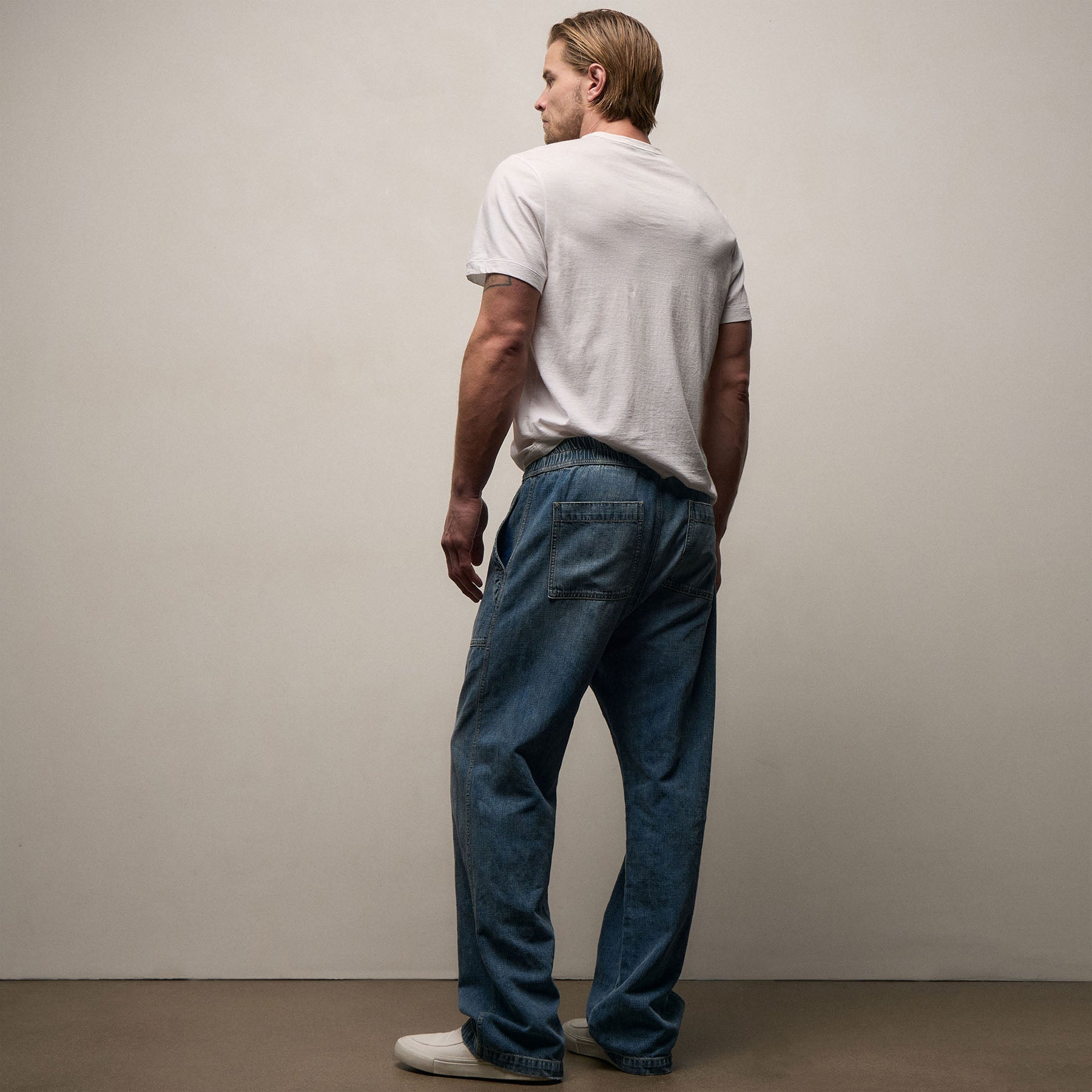 Linen Denim Drawstring Pant - Blue Wash