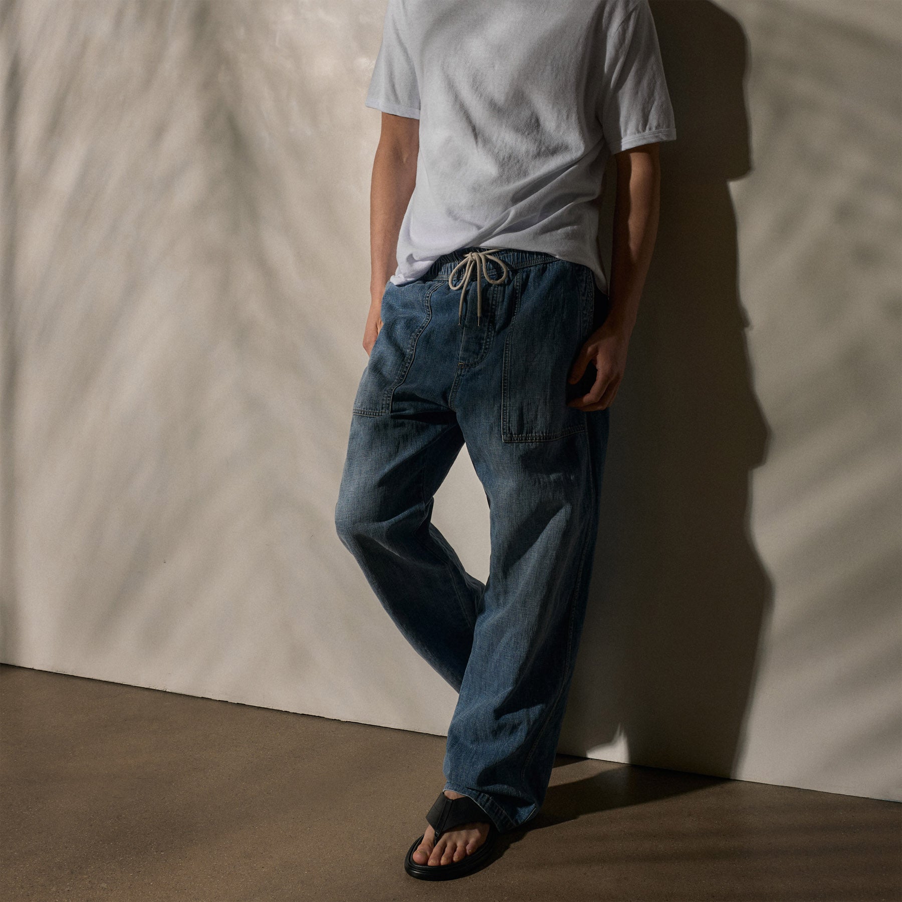 Linen Denim Drawstring Pant - Blue Wash