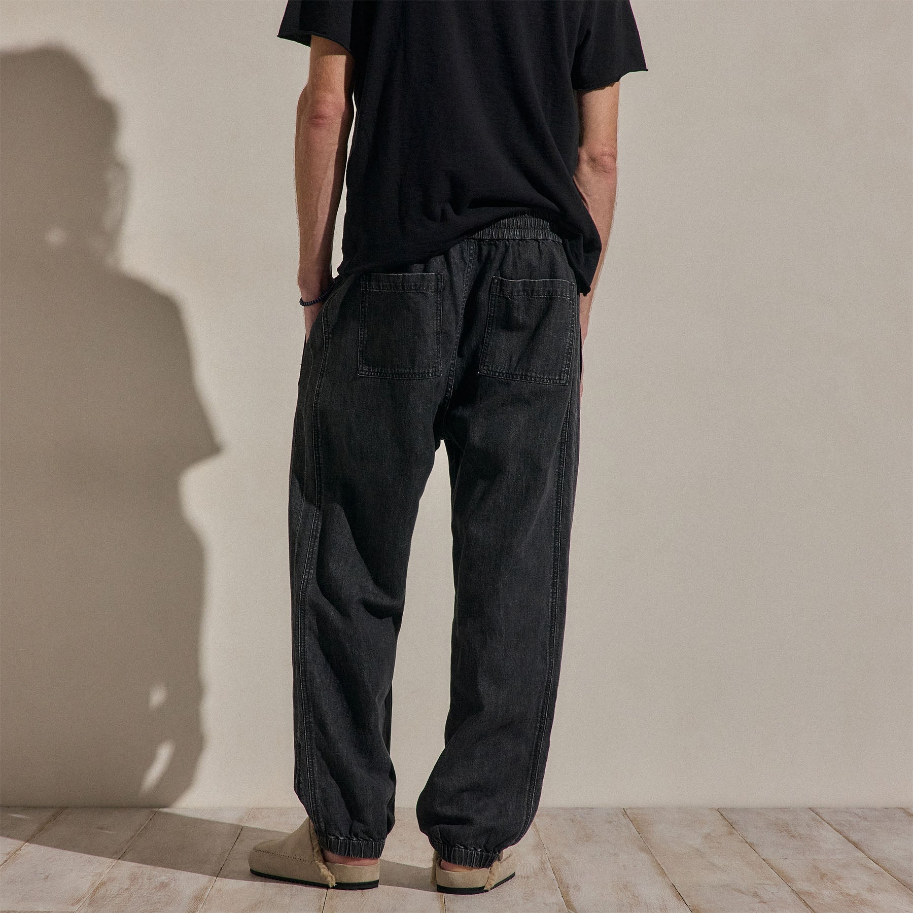 Linen Denim Drawstring Jogger - Black Wash