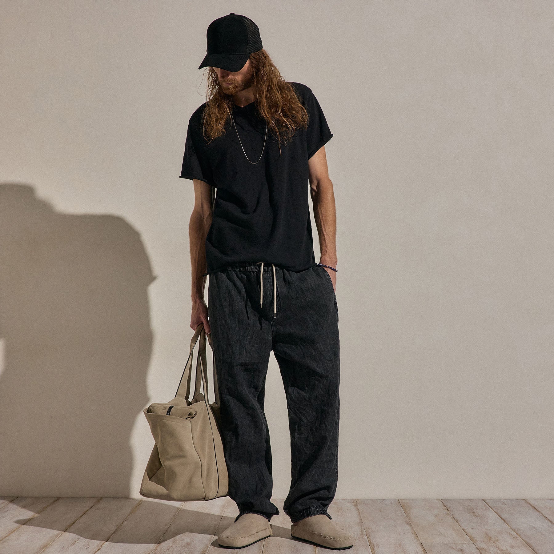Linen Denim Drawstring Jogger - Black Wash
