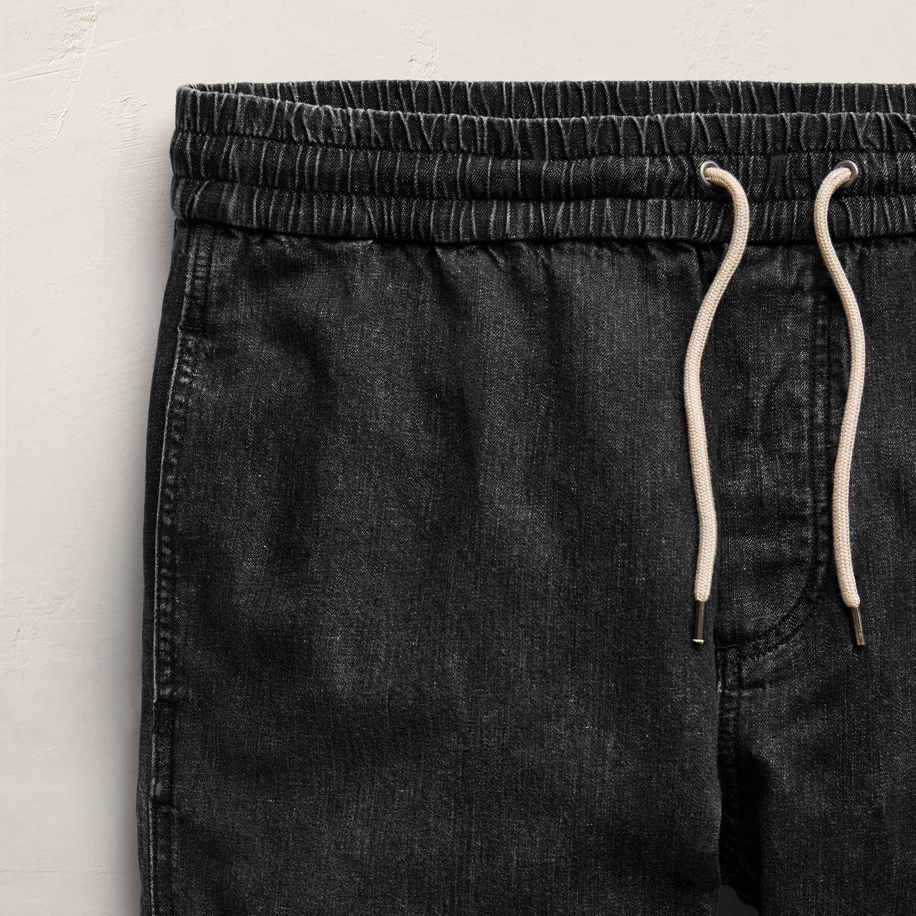 Linen Denim Drawstring Jogger - Black Wash