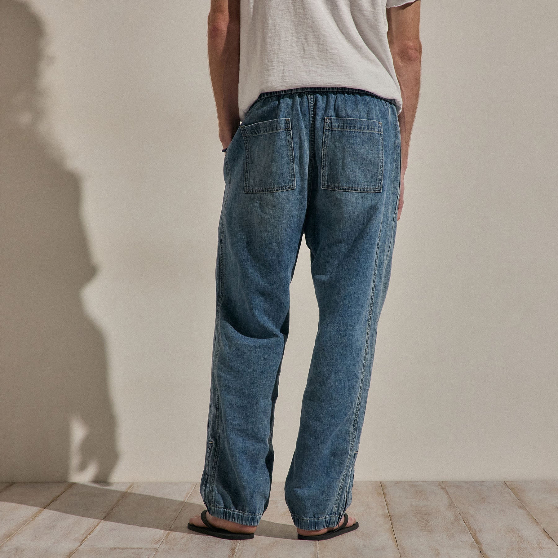 Linen Denim Drawstring Jogger - Medium Wash