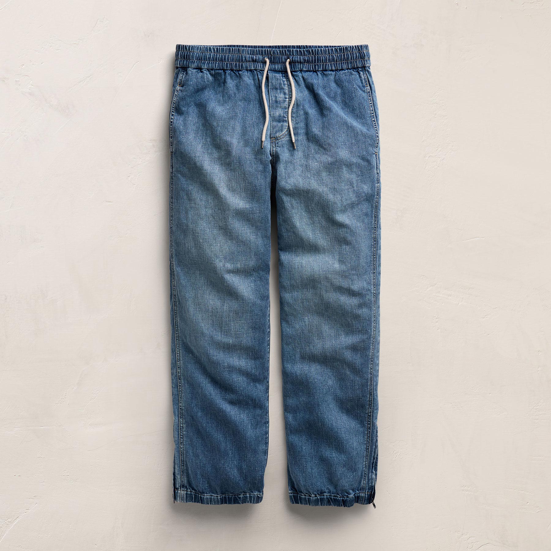 Linen Denim Drawstring Jogger - Medium Wash
