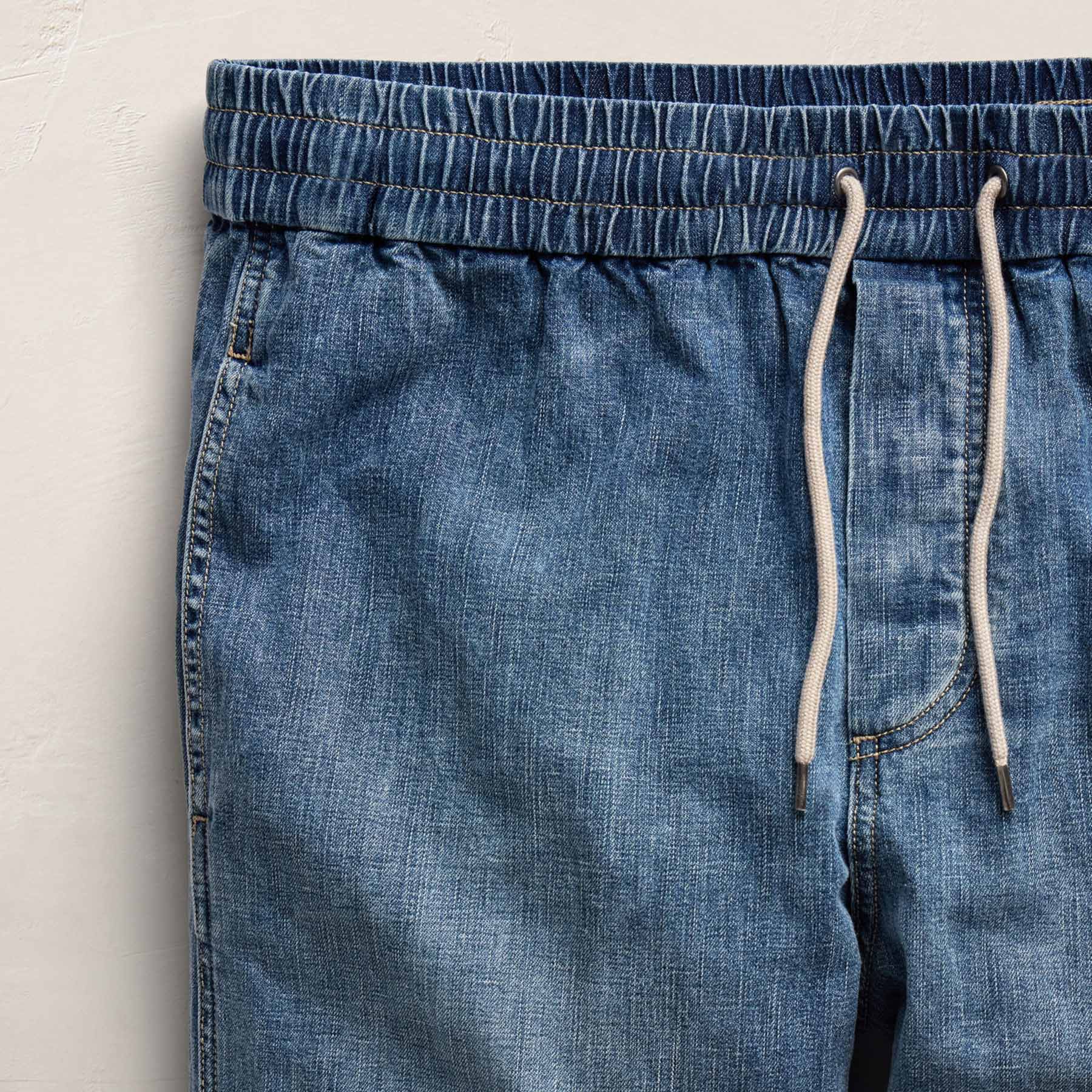 Linen Denim Drawstring Jogger - Medium Wash