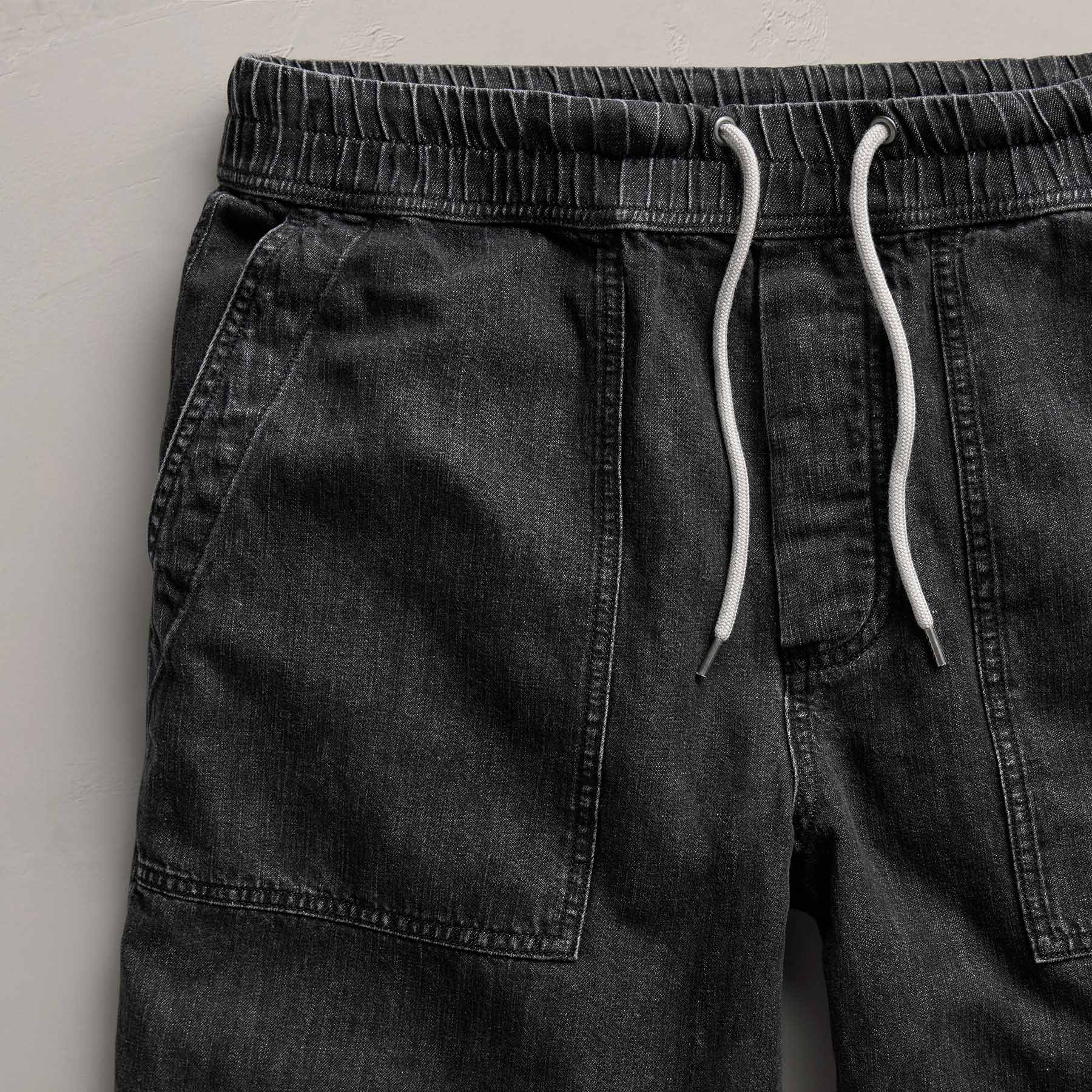 Linen Denim Drawstring Short - Black Wash