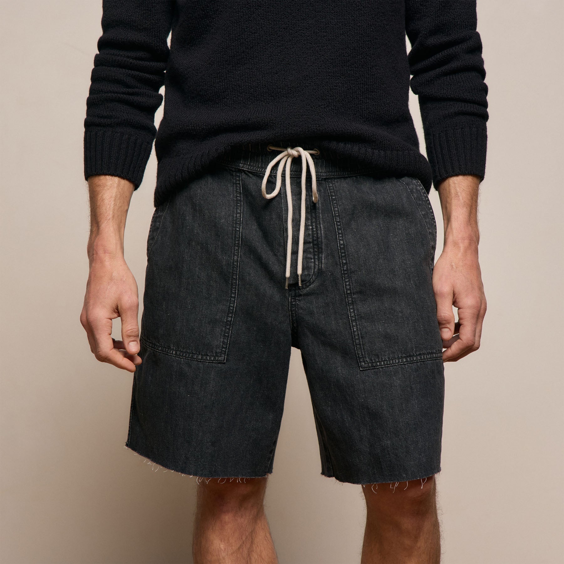Linen Denim Drawstring Short - Black Wash