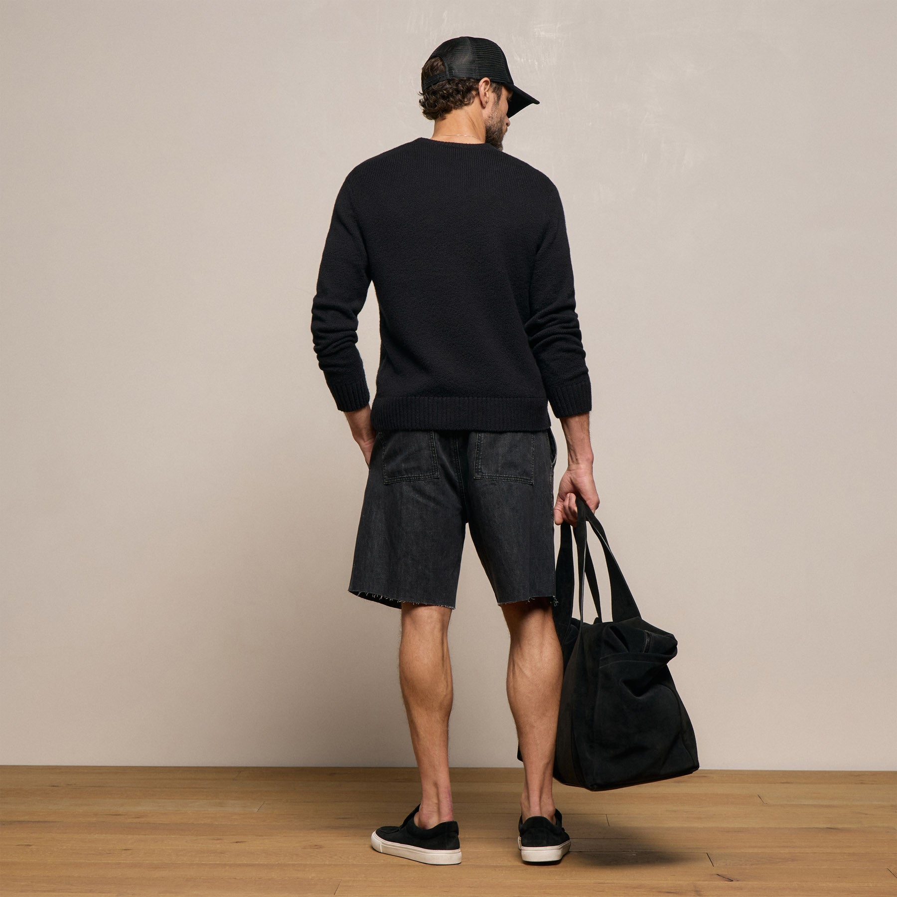Linen Denim Drawstring Short - Black Wash