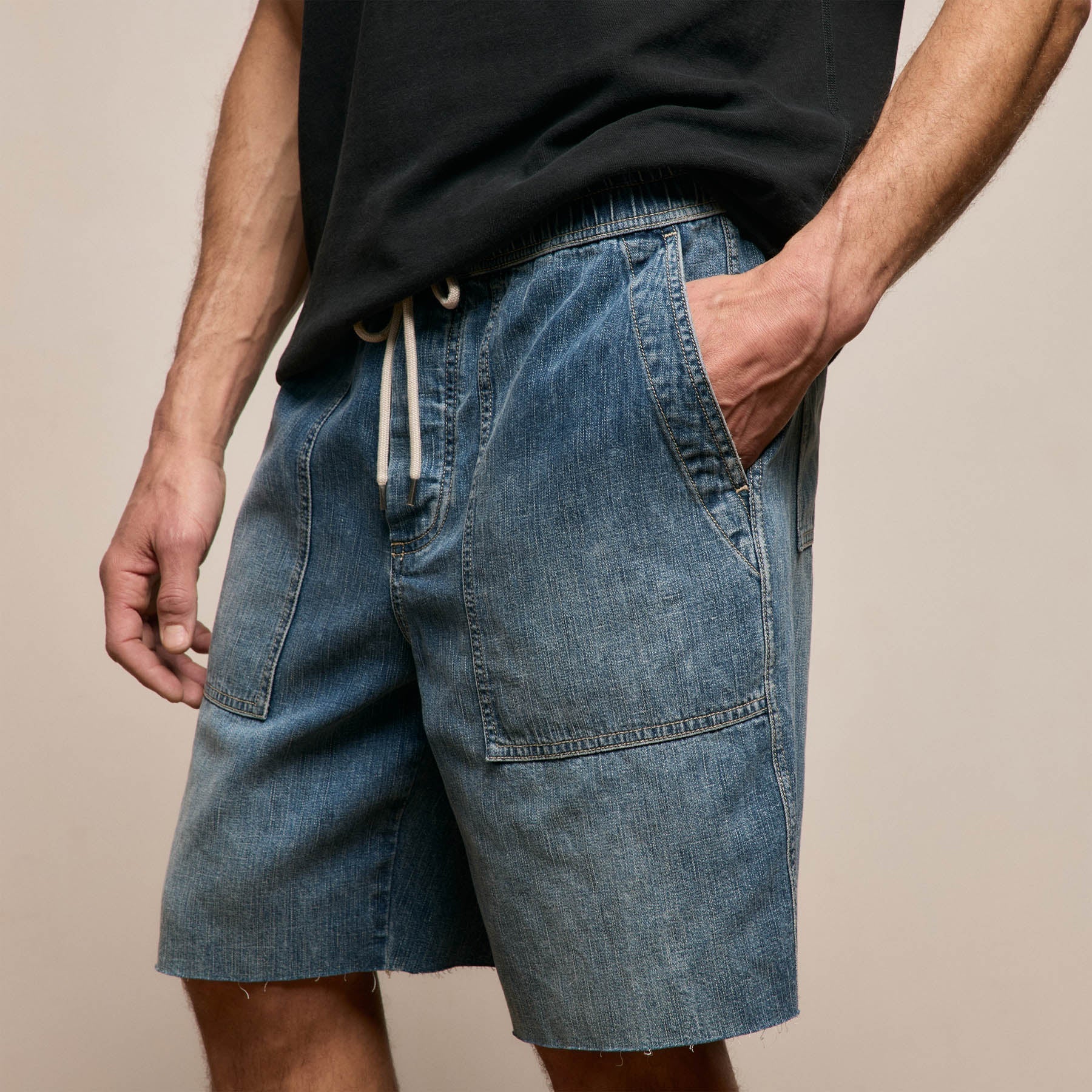 Linen Denim Drawstring Short - Blue Wash