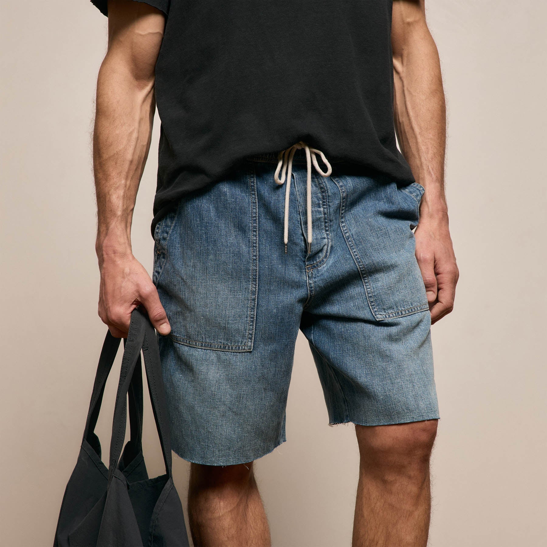 Linen Denim Drawstring Short - Blue Wash