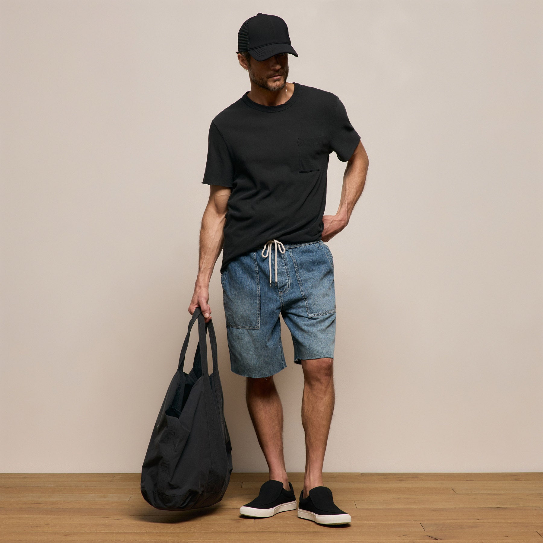Linen Denim Drawstring Short - Blue Wash
