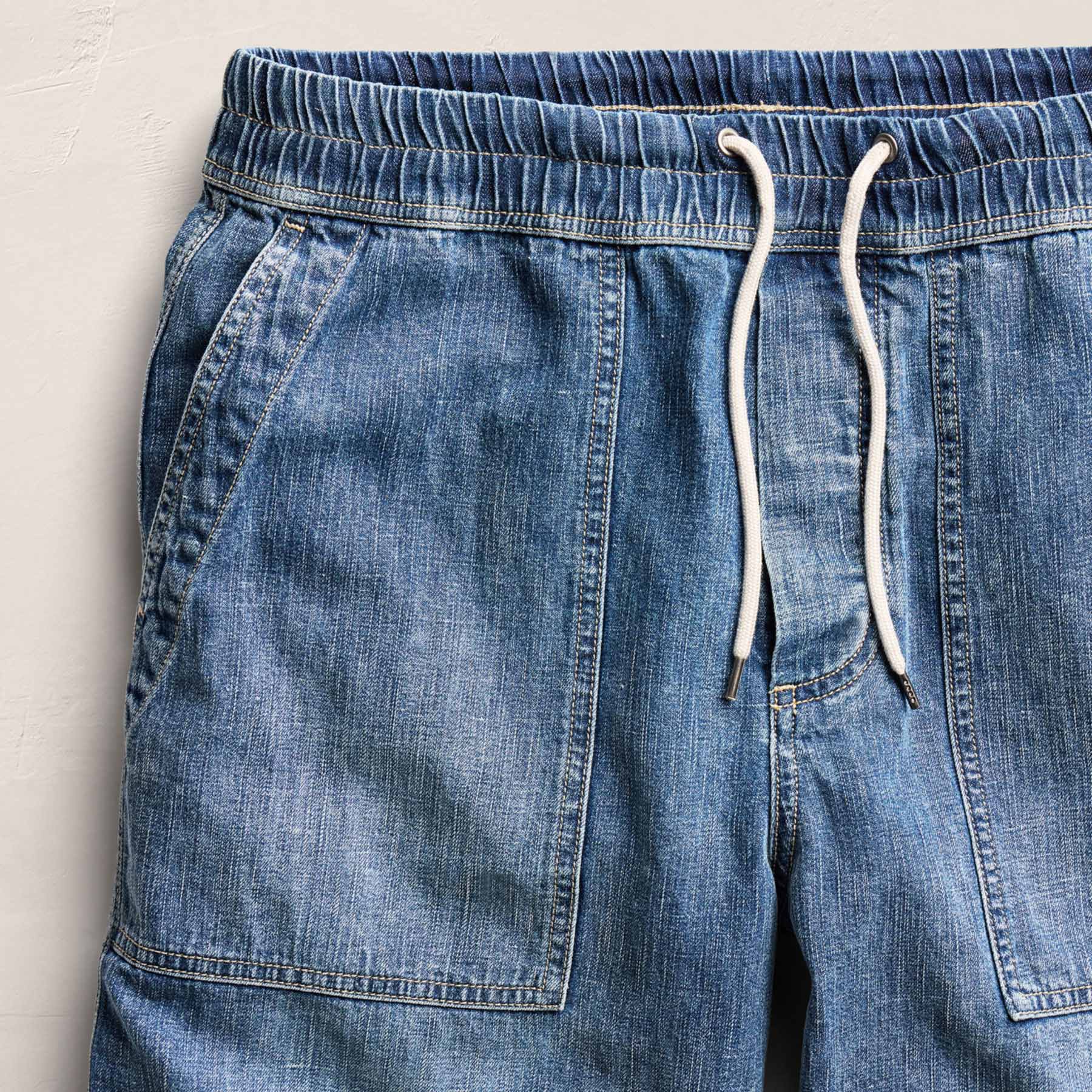 Linen Denim Drawstring Short - Blue Wash