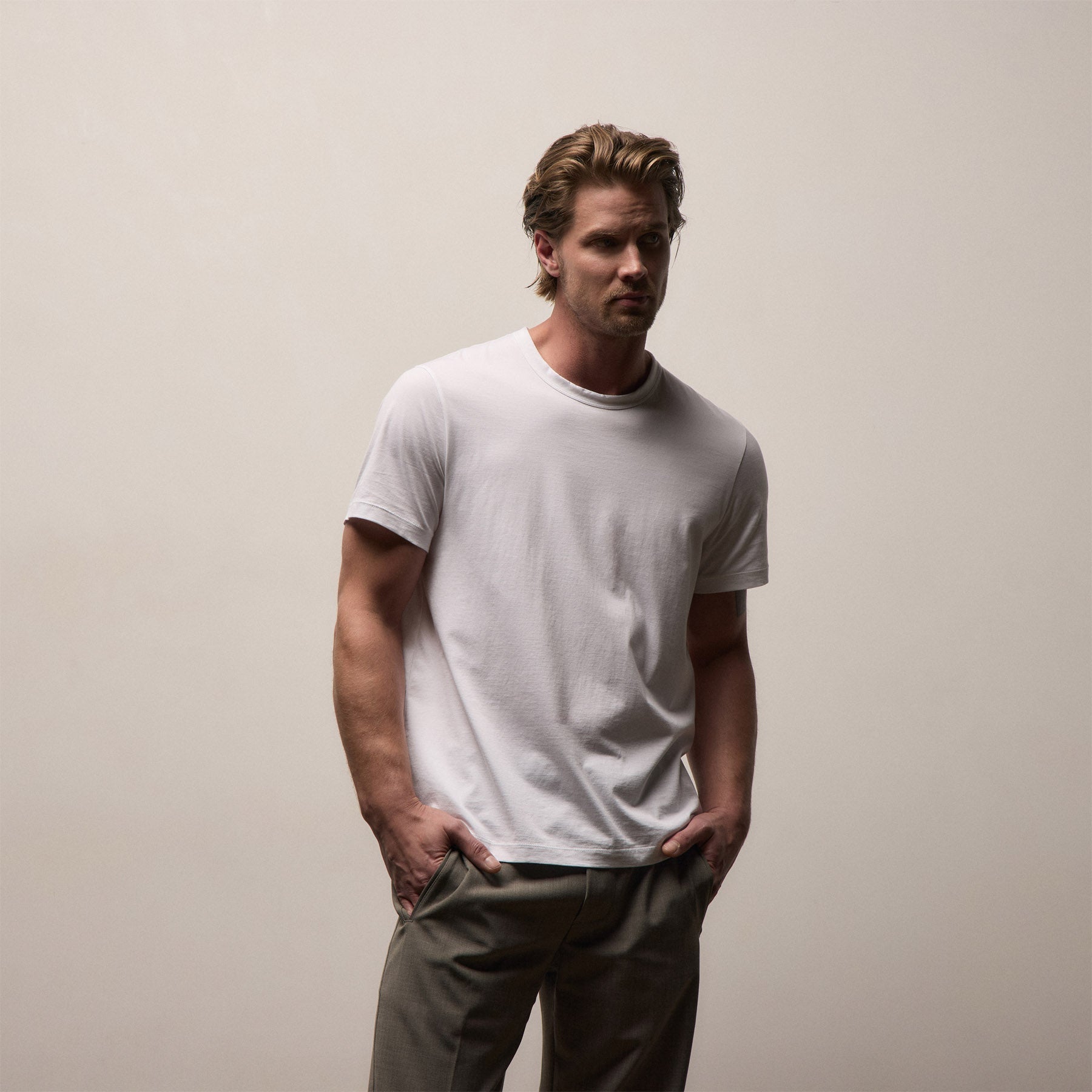 Lotus Jersey Double Ply Crew - White