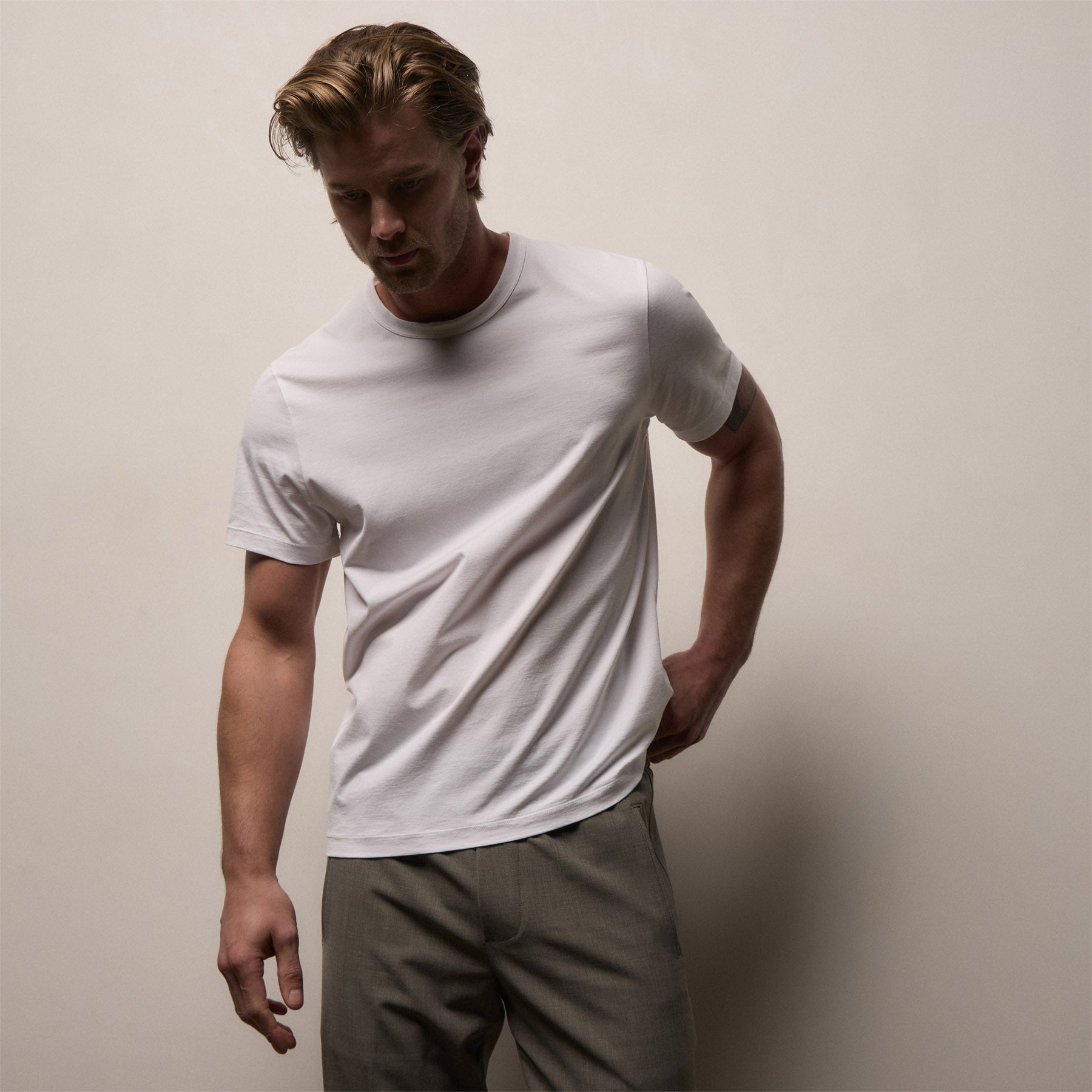 Lotus Jersey Double Ply Crew - White