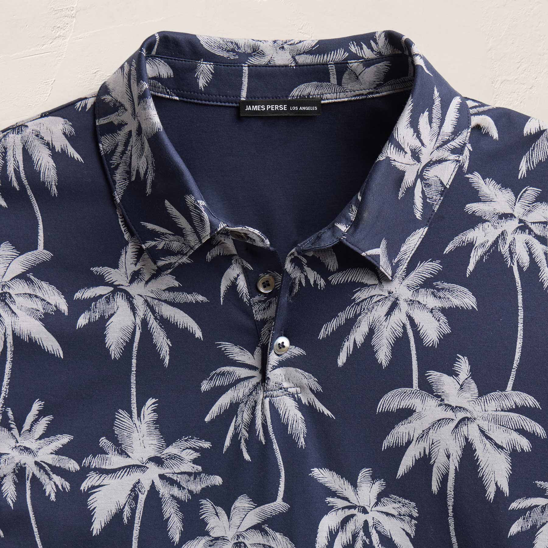 Palm Print Performance Pique Polo - Navy Print