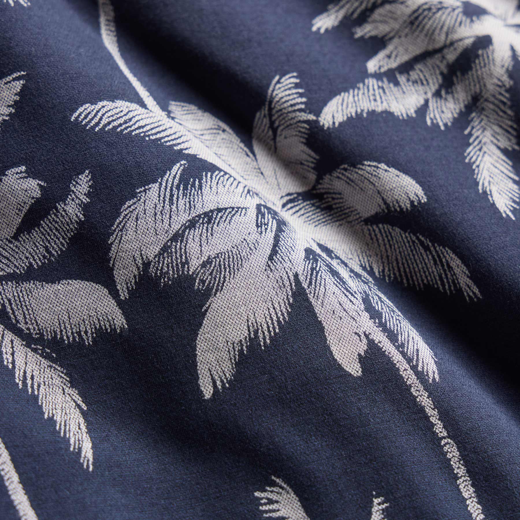 Palm Print Performance Pique Polo - Navy Print