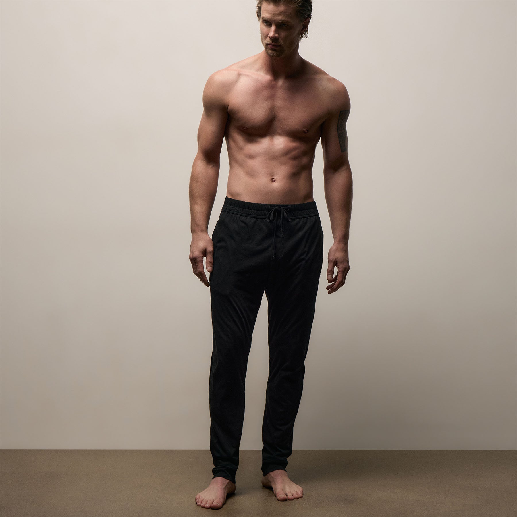 Luxe Lotus Jersey Tapered Lounge Pant - Black
