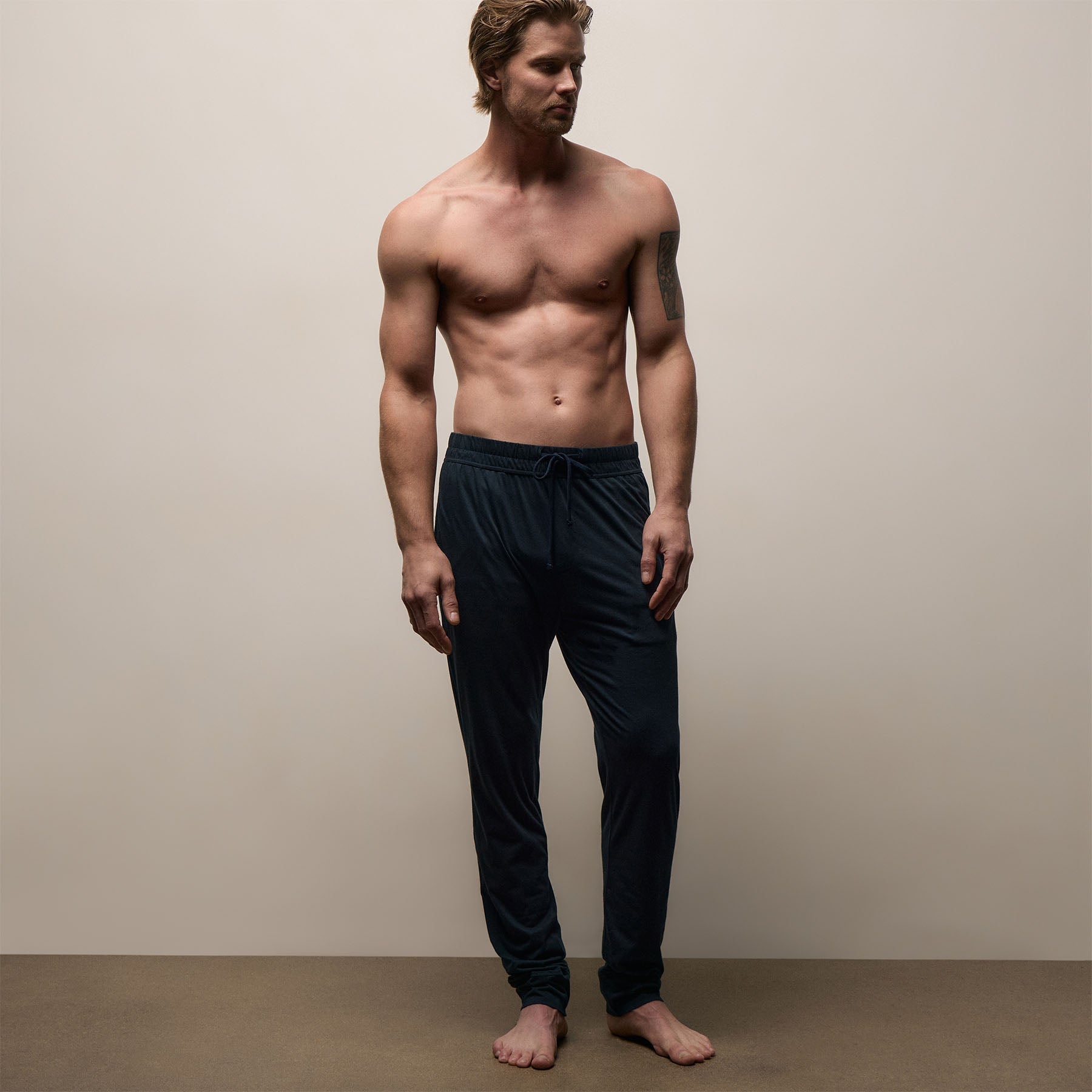 Luxe Lotus Jersey Tapered Lounge Pant - French Navy
