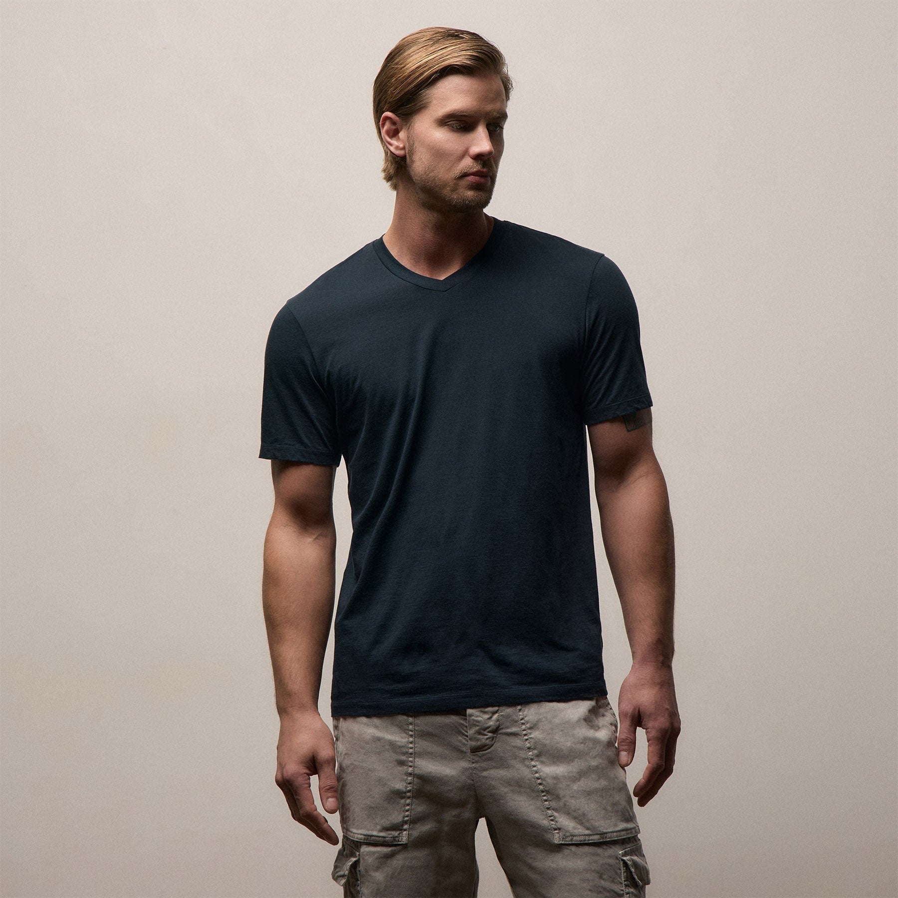 Luxe Lotus Jersey V Neck - French Navy