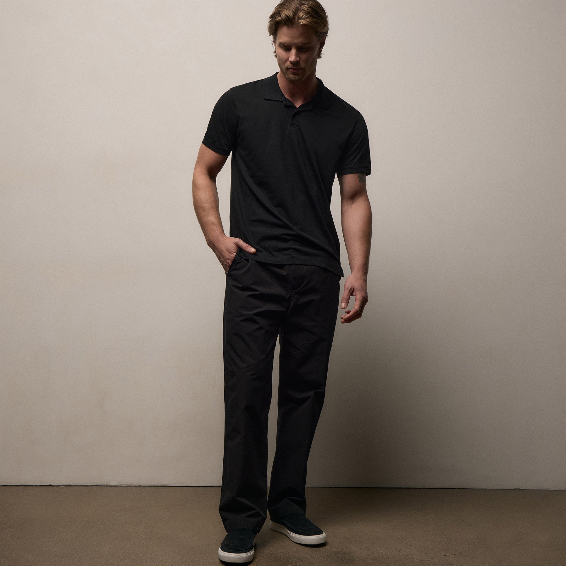 Luxe Lotus Jersey Polo - Black