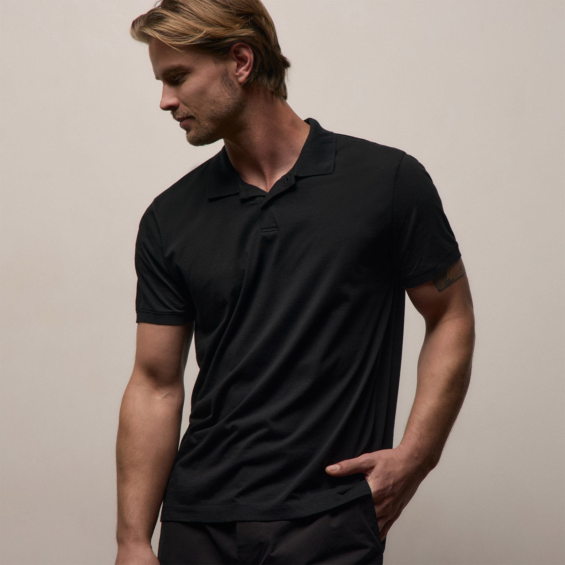 Luxe Lotus Jersey Polo - Black