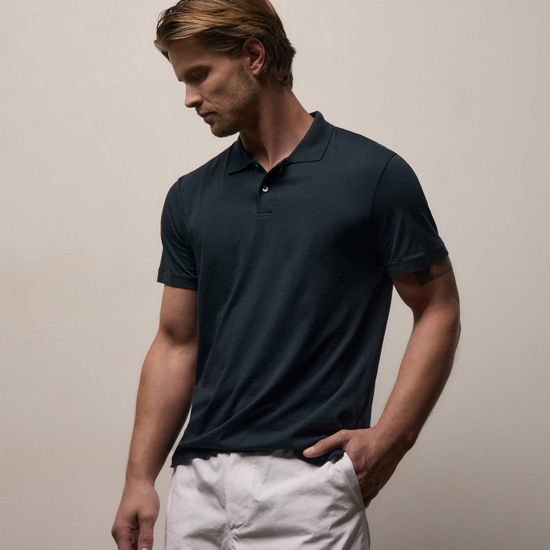 Luxe Lotus Jersey Polo - French Navy