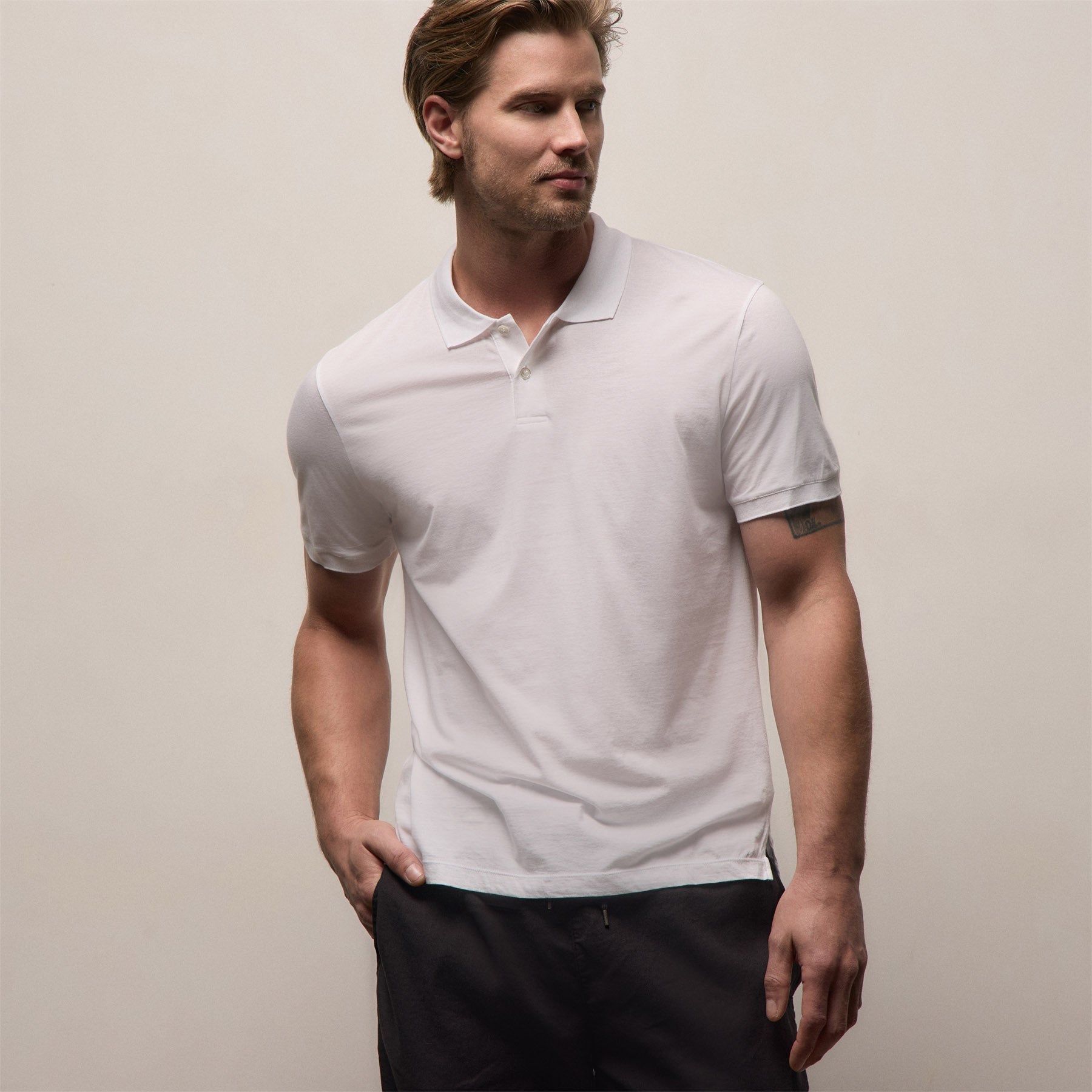 Luxe Lotus Jersey Polo - White