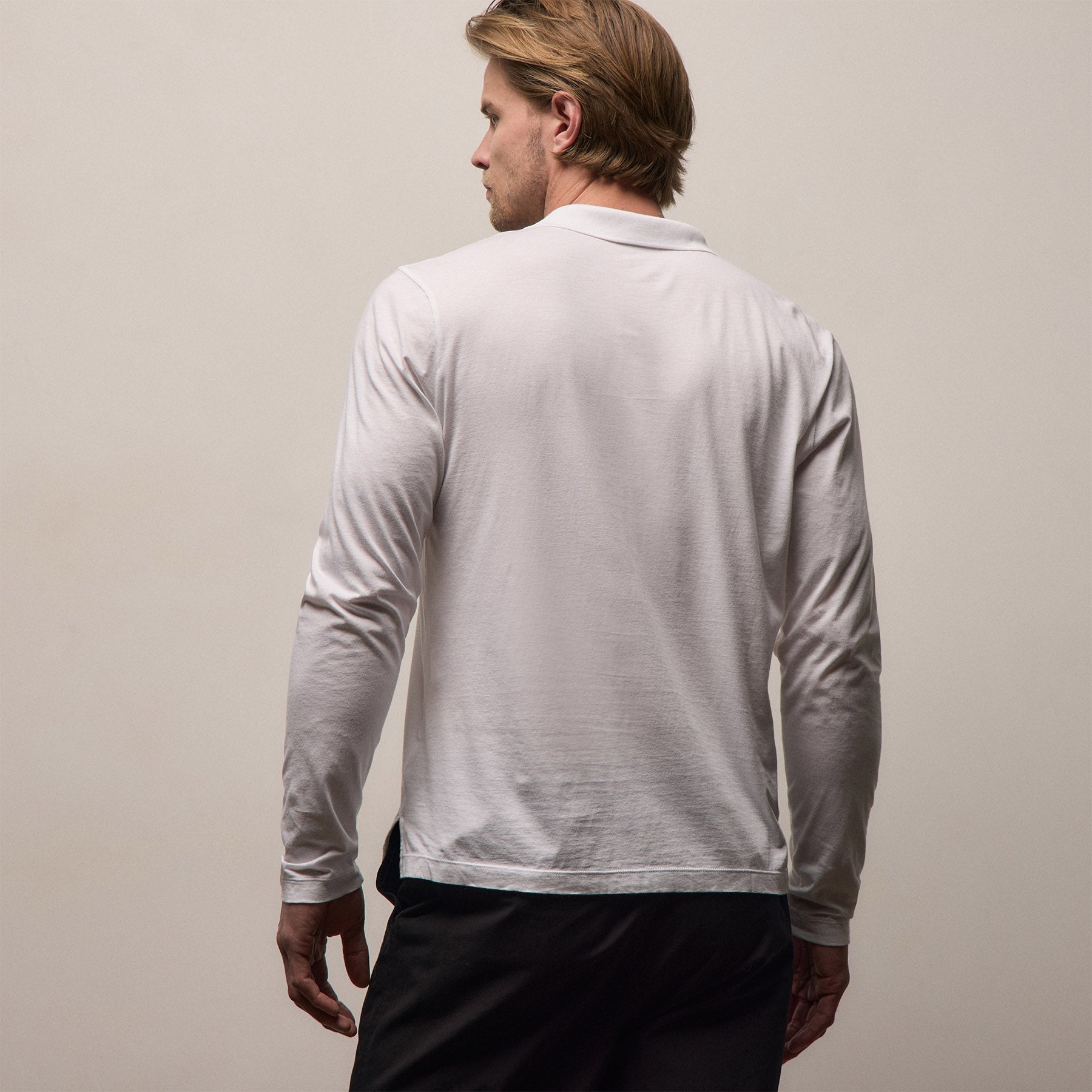 Luxe Lotus Jersey Long Sleeve Polo - White