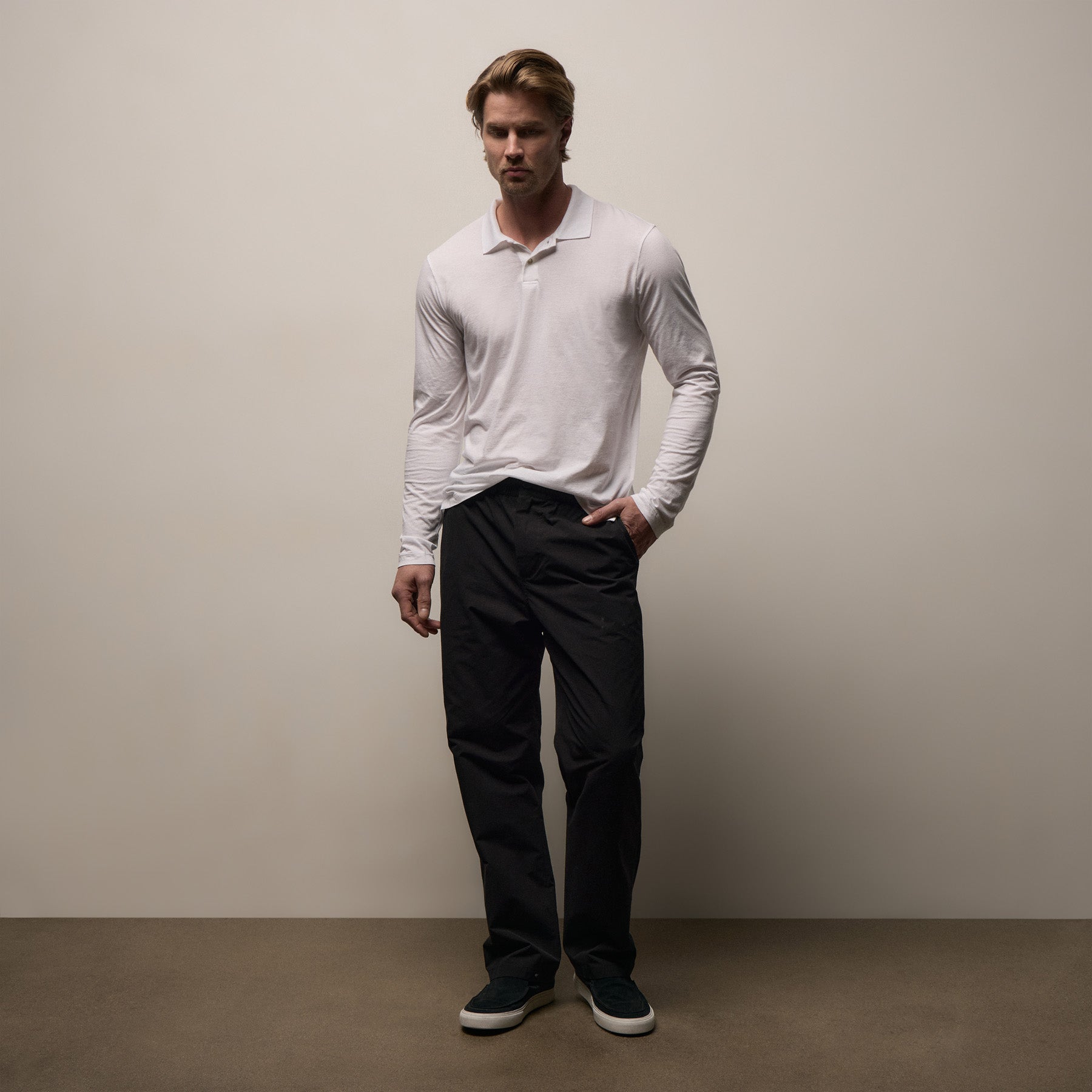 Luxe Lotus Jersey Long Sleeve Polo - White