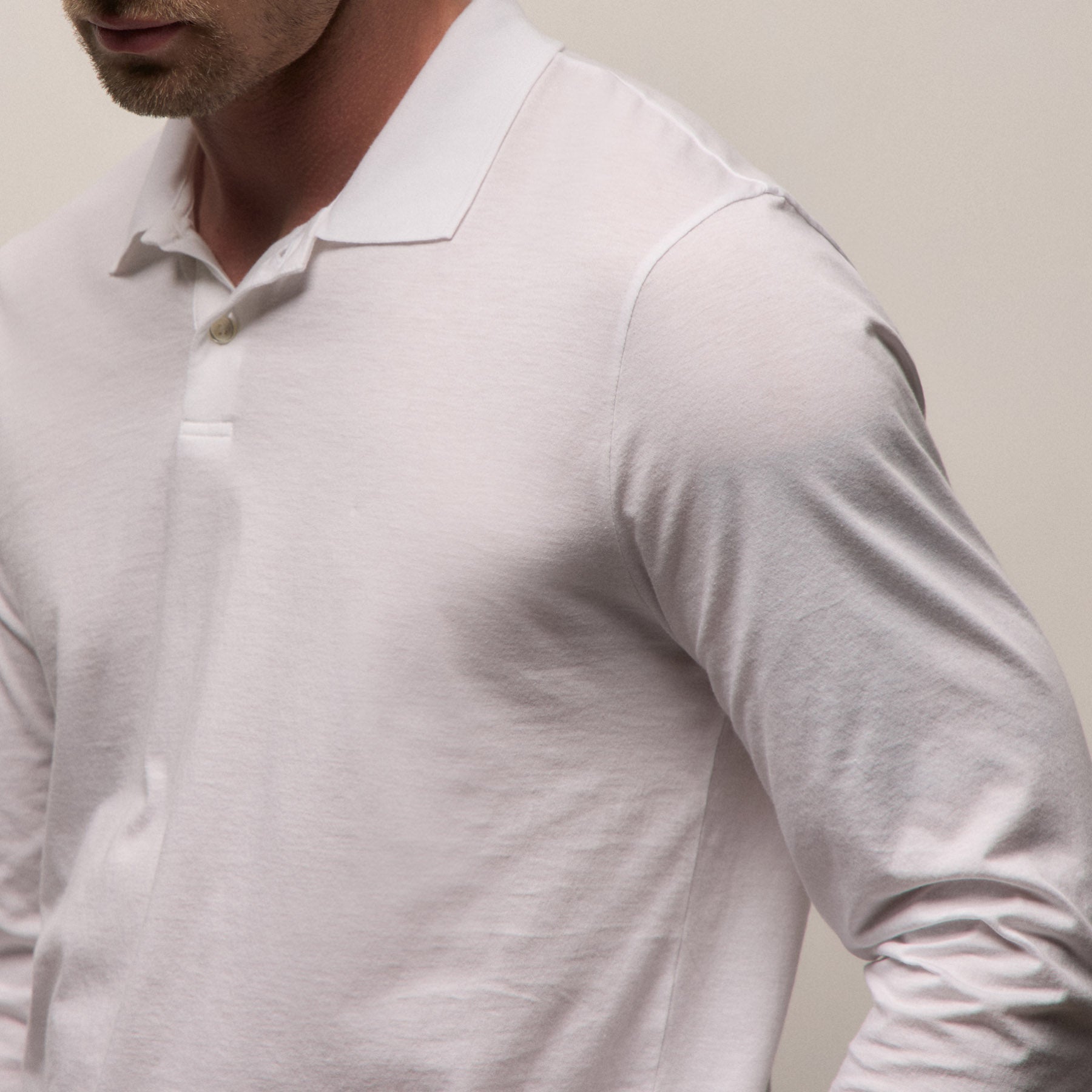 Luxe Lotus Jersey Long Sleeve Polo - White