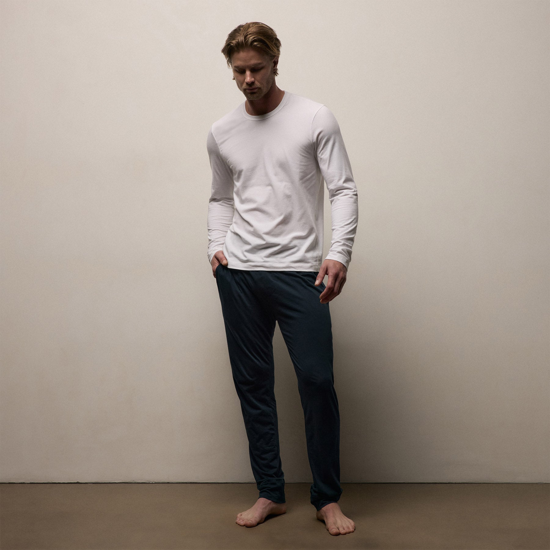 Elevated Lotus Jersey Lounge Crew - White