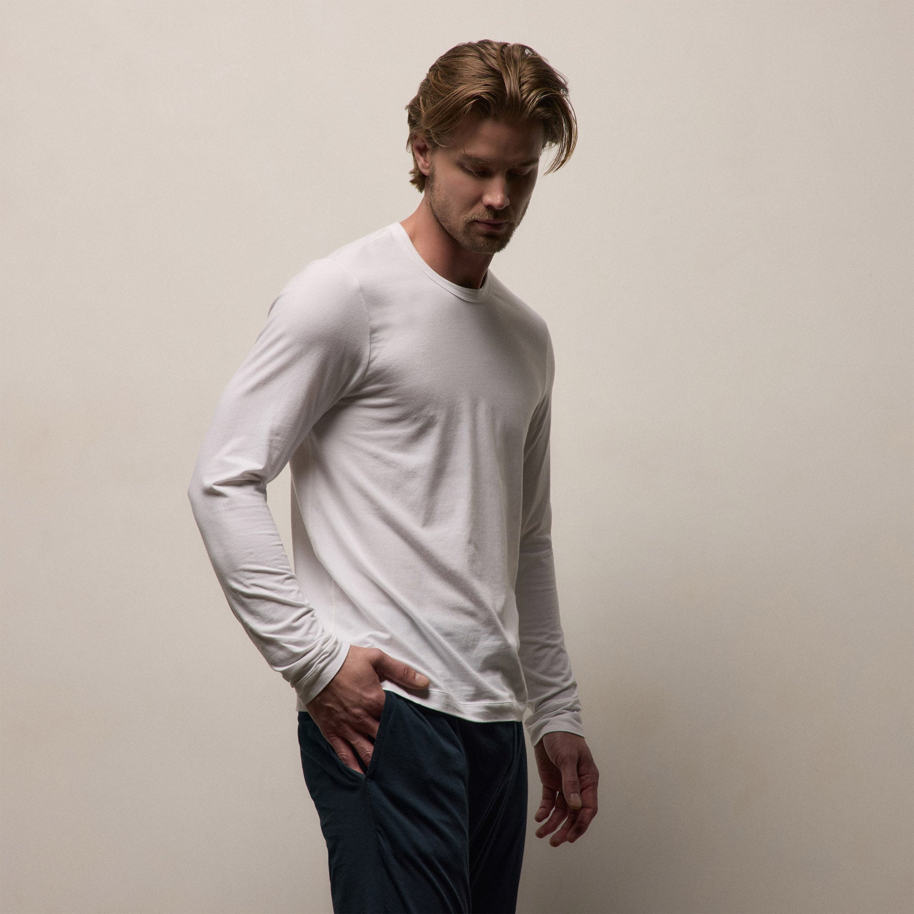 Elevated Lotus Jersey Lounge Crew - White
