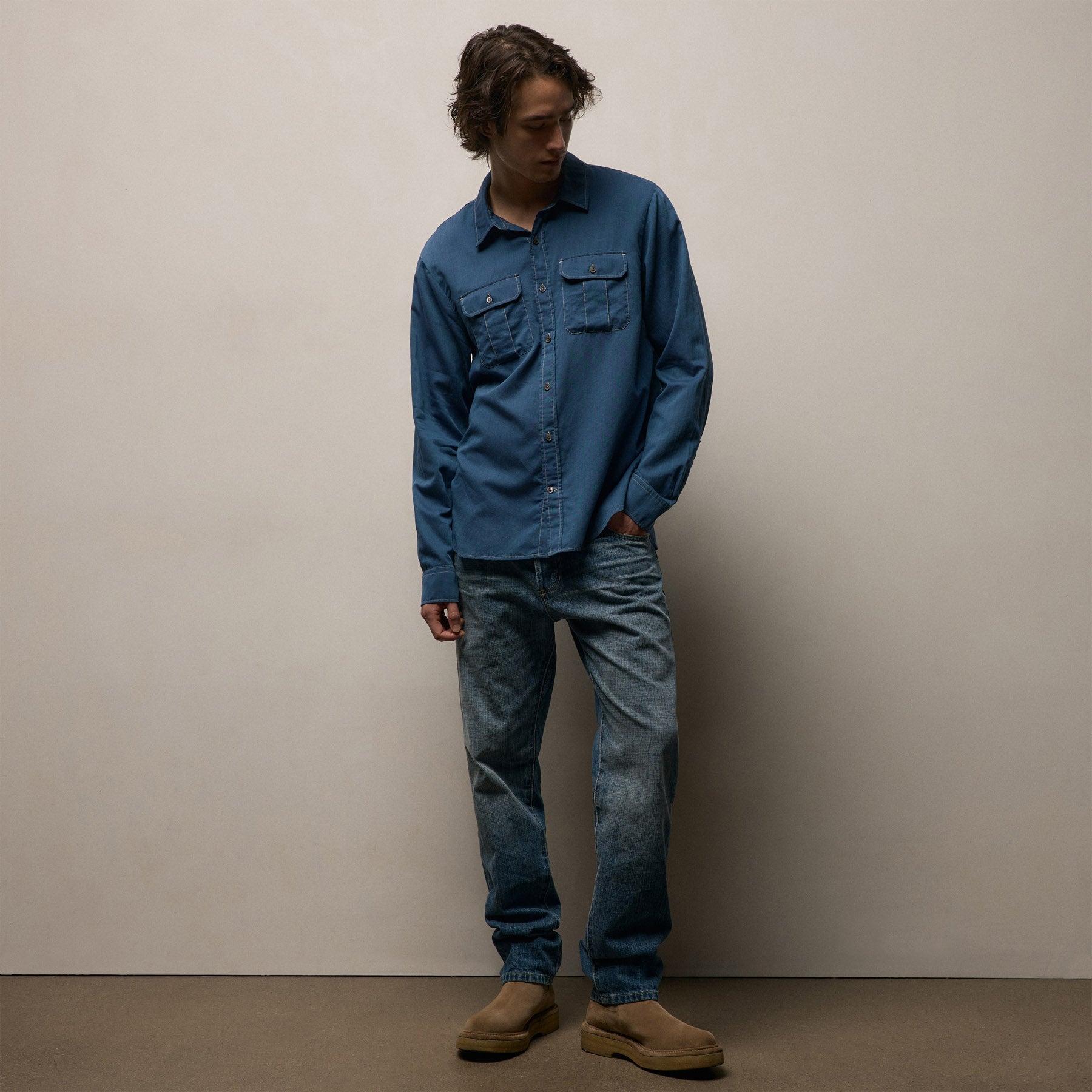 Featherweight Denim Utility Shirt - Medium Wash