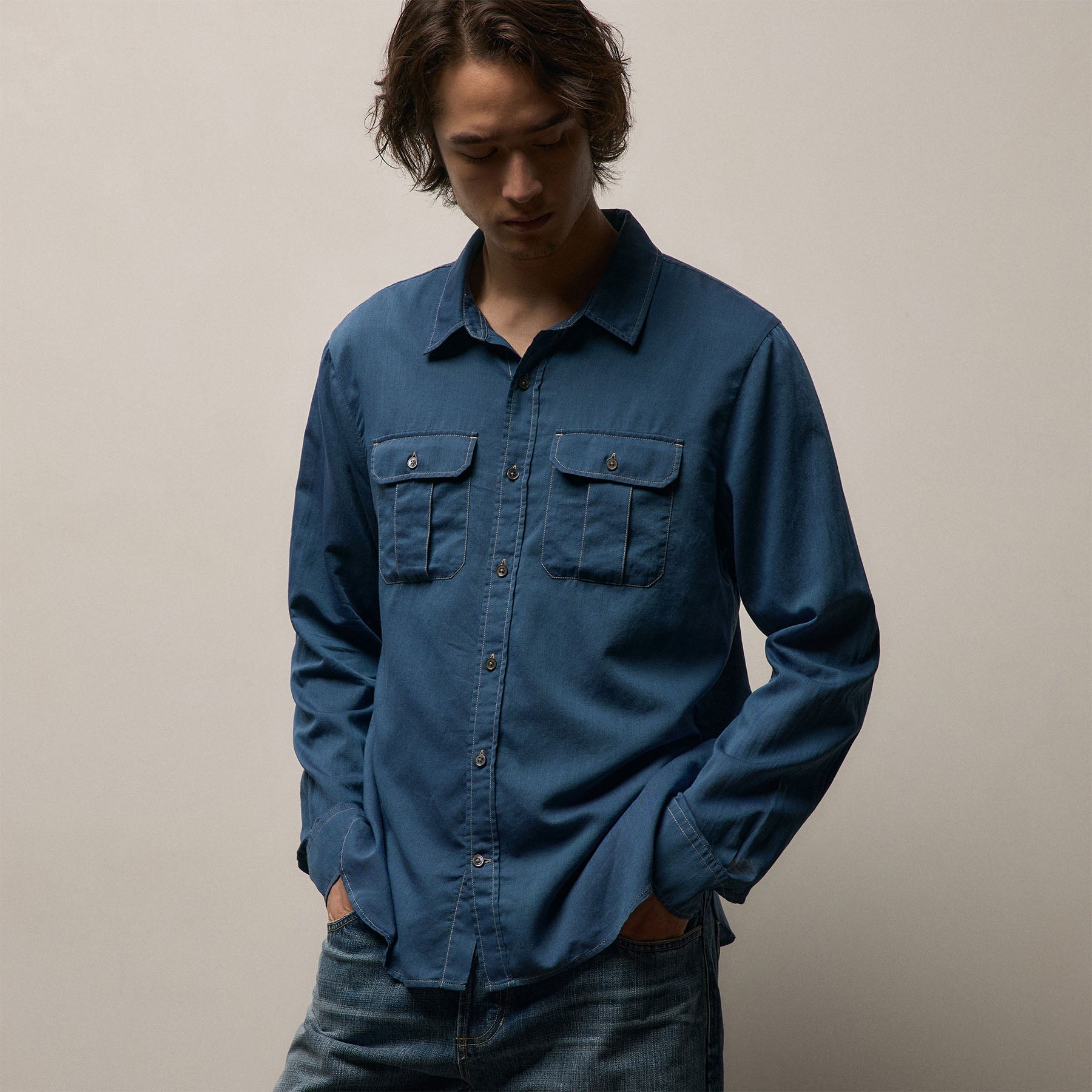 Featherweight Denim Utility Shirt - Medium Wash