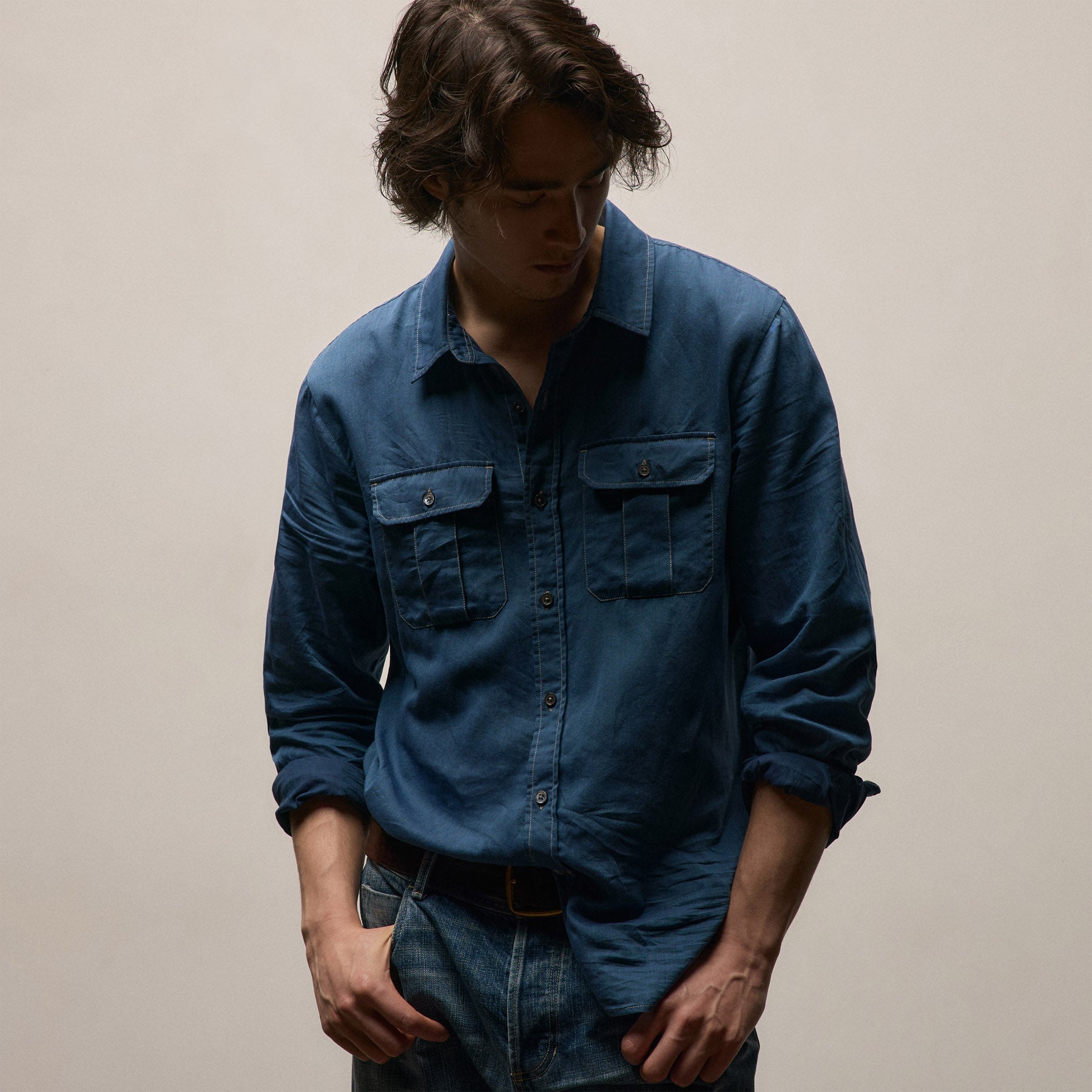 Featherweight Denim Utility Shirt - Medium Wash
