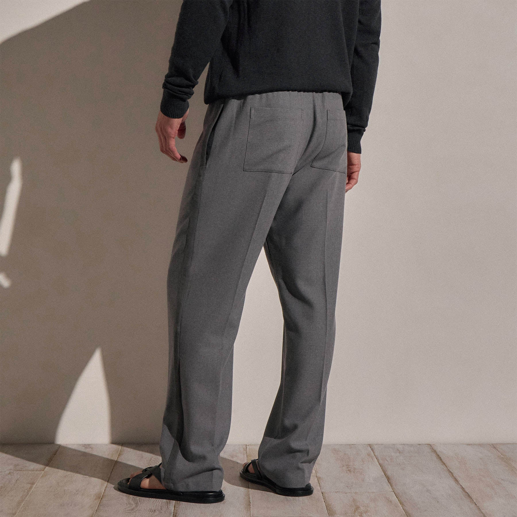 Suede Trim Wool Drawstring Trouser - Heather Grey
