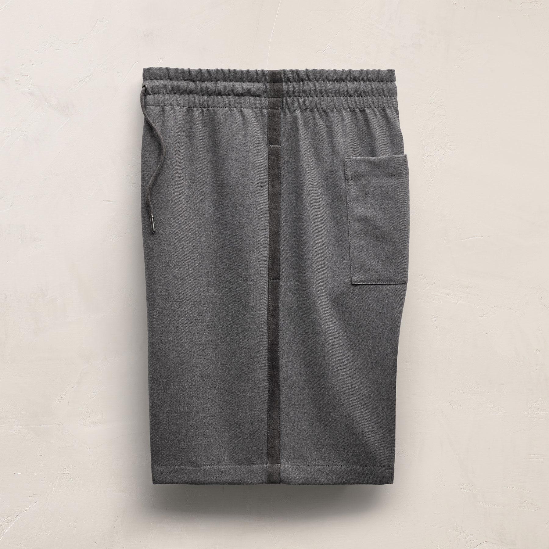 Suede Trim Wool Drawstring Short - Heather Grey