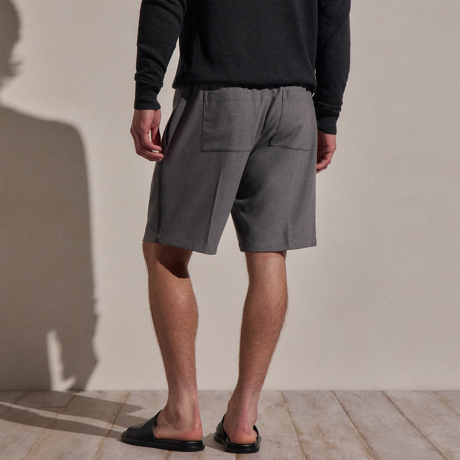 Suede Trim Wool Drawstring Short - Heather Grey