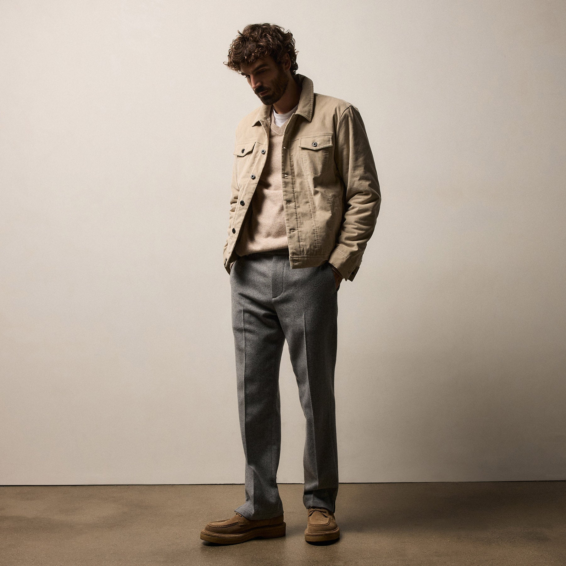Lined Corduroy Trucker Jacket - Stone